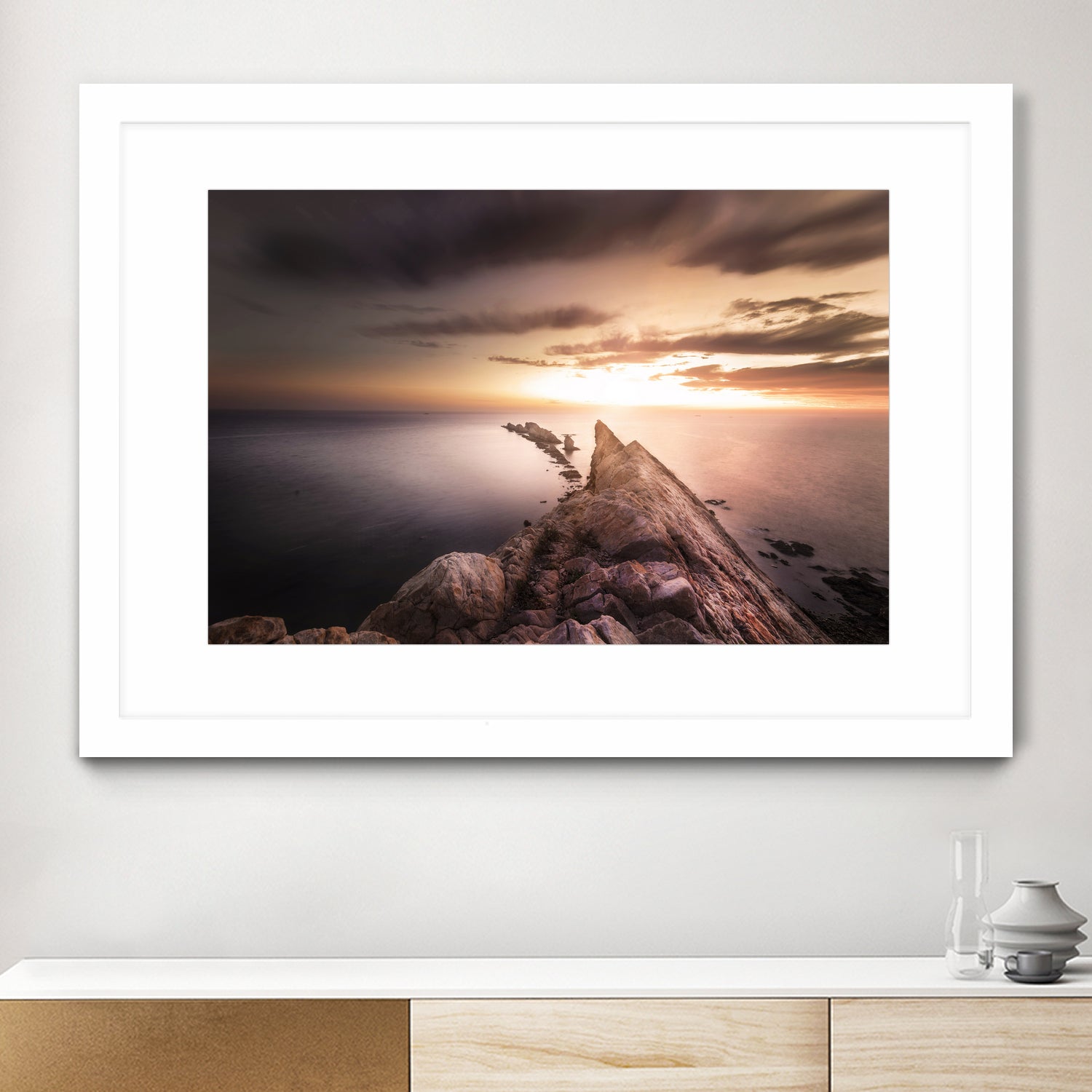 Sunset Coast, Waves and Rocks by Petra Lang on GIANT ART - brown photo illustration