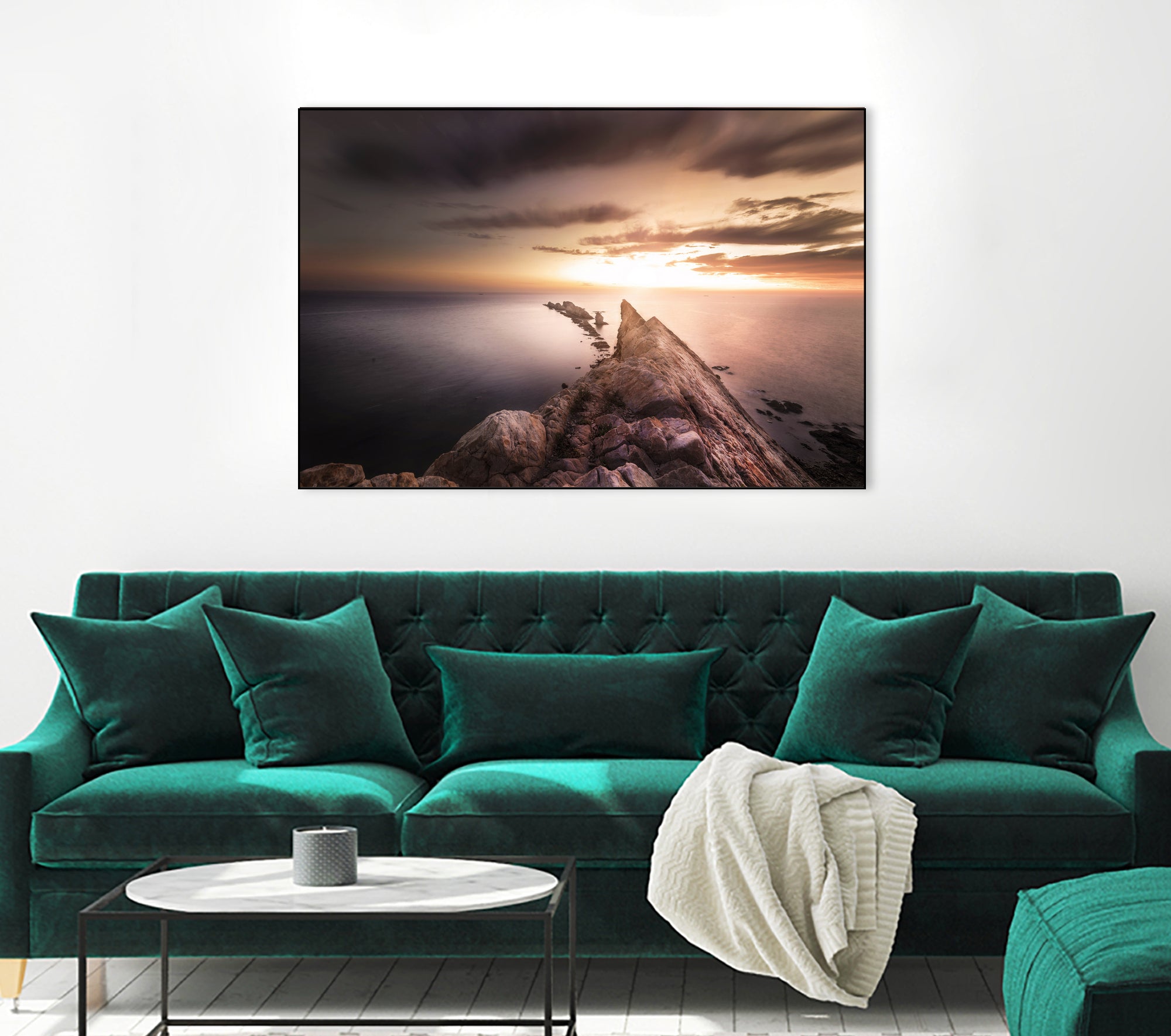 Sunset Coast, Waves and Rocks by Petra Lang on GIANT ART - brown photo illustration