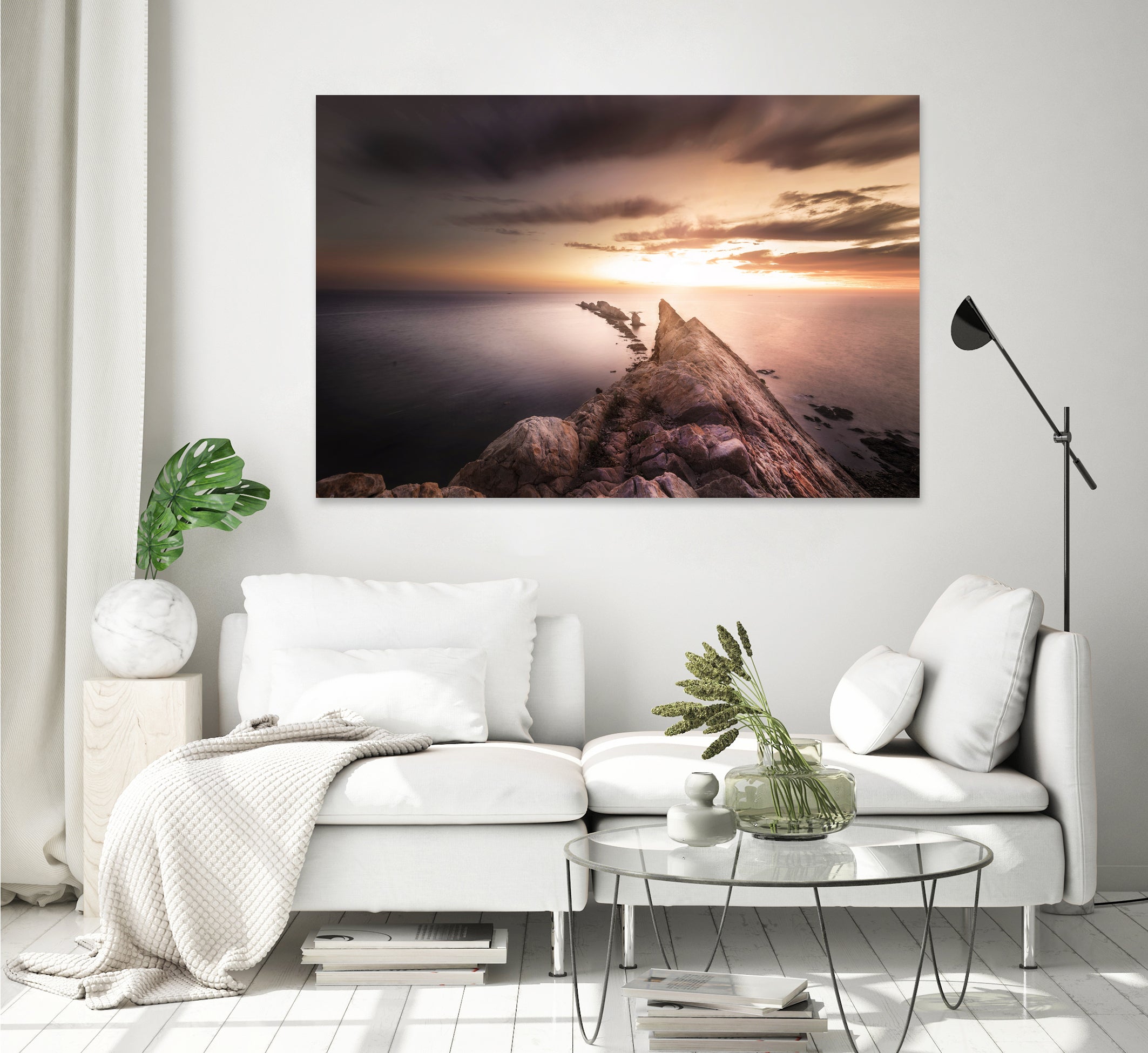 Sunset Coast, Waves and Rocks by Petra Lang on GIANT ART - brown photo illustration
