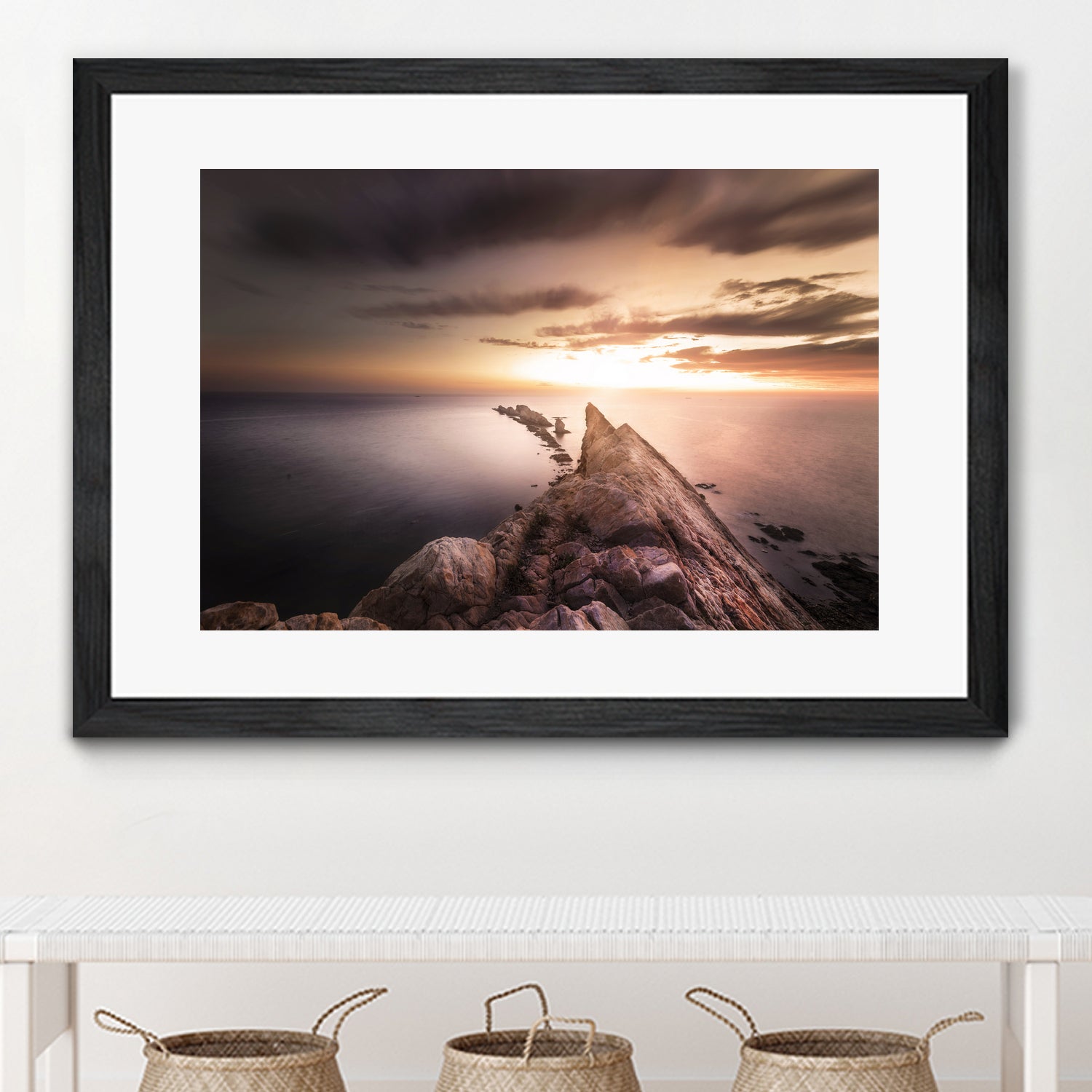 Sunset Coast, Waves and Rocks by Petra Lang on GIANT ART - brown photo illustration