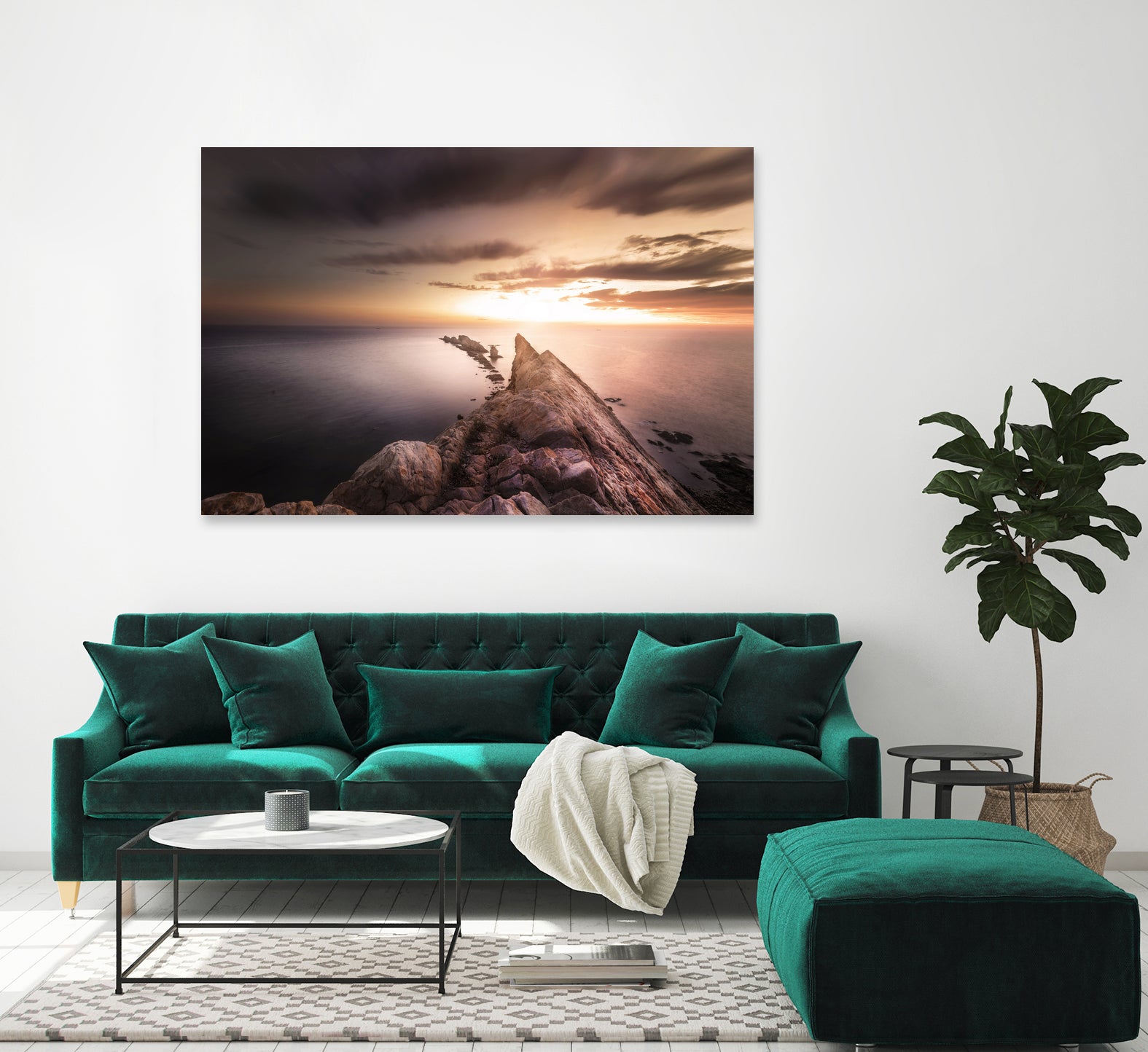 Sunset Coast, Waves and Rocks by Petra Lang on GIANT ART - brown photo illustration