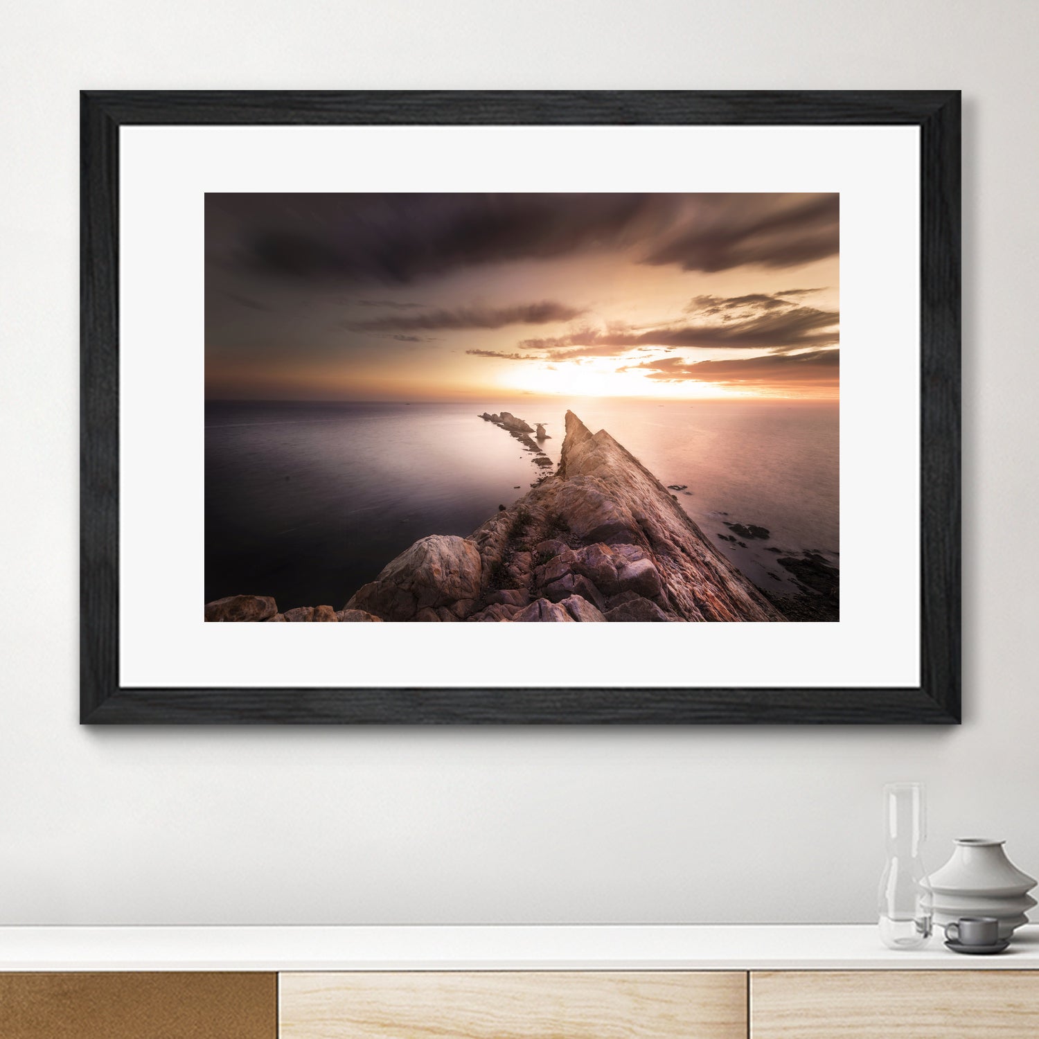 Sunset Coast, Waves and Rocks by Petra Lang on GIANT ART - brown photo illustration