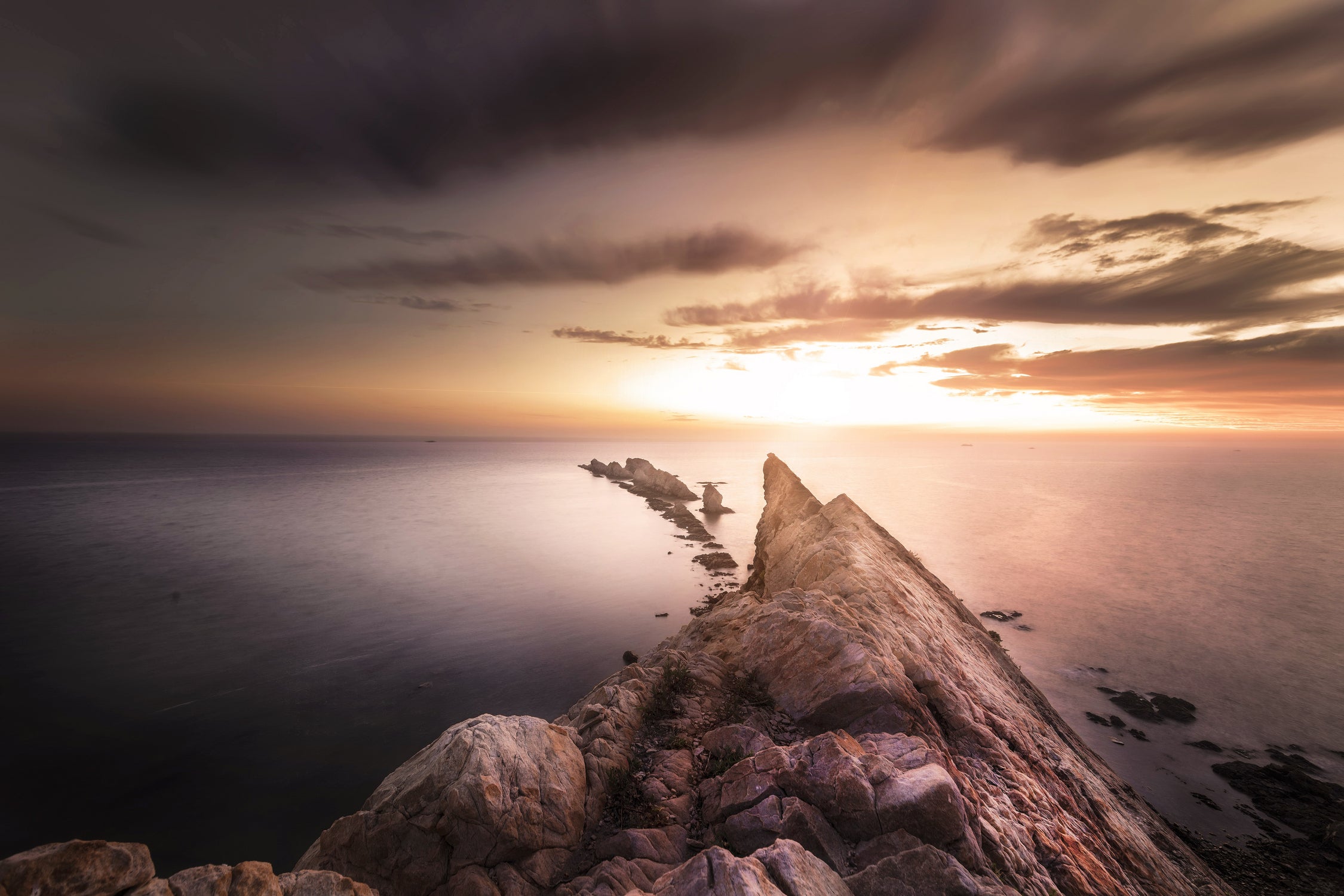 Sunset Coast, Waves and Rocks by Petra Lang on GIANT ART - brown photo illustration