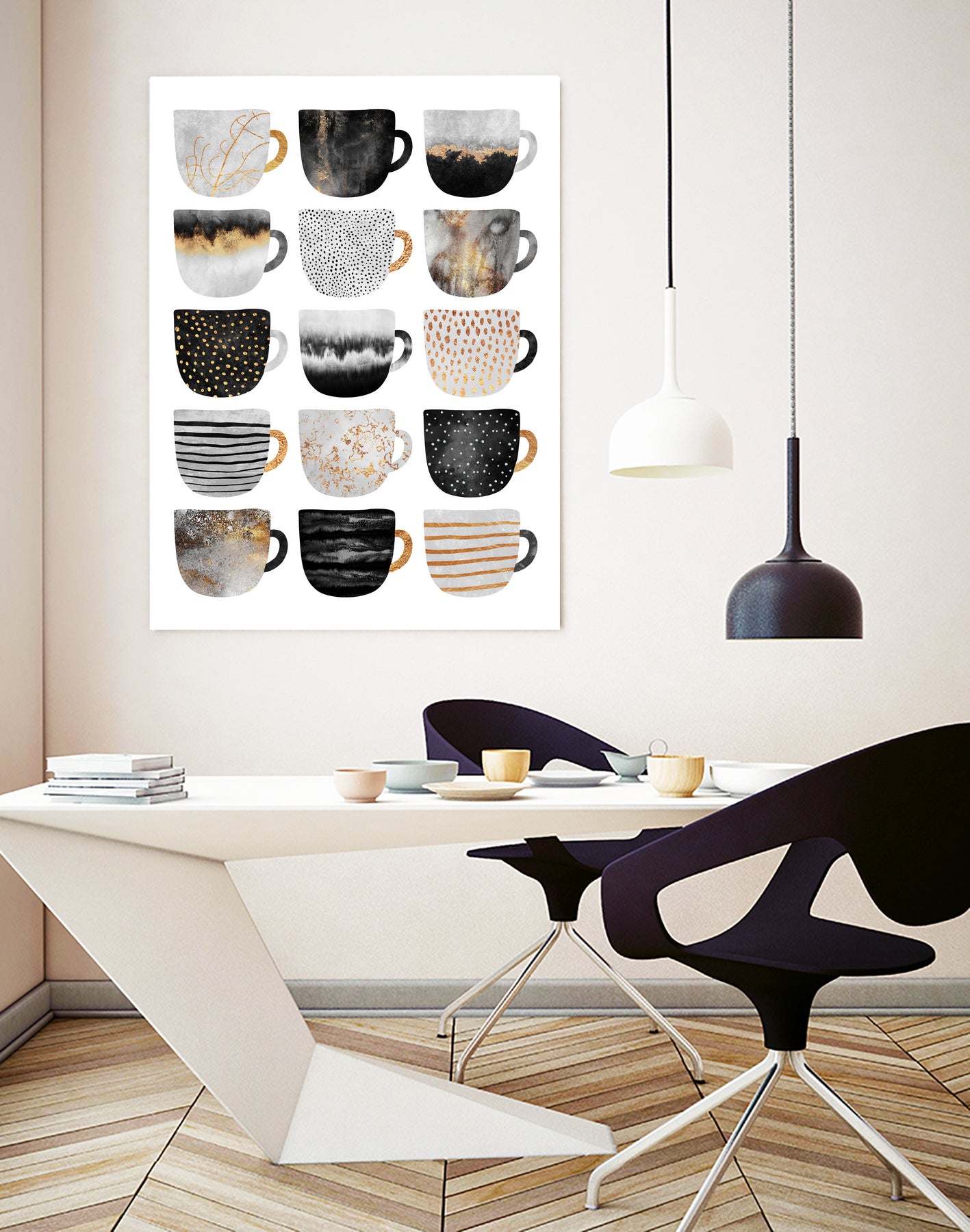 Pretty Coffee Cups 3 - White by Elisabeth Fredriksson on GIANT ART - gray digital painting