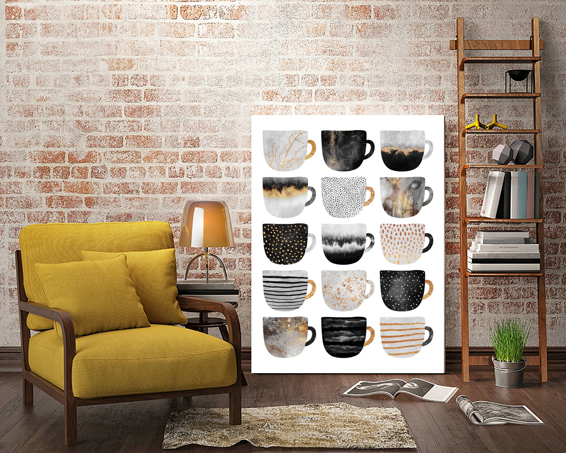 Pretty Coffee Cups 3 - White by Elisabeth Fredriksson on GIANT ART - gray digital painting