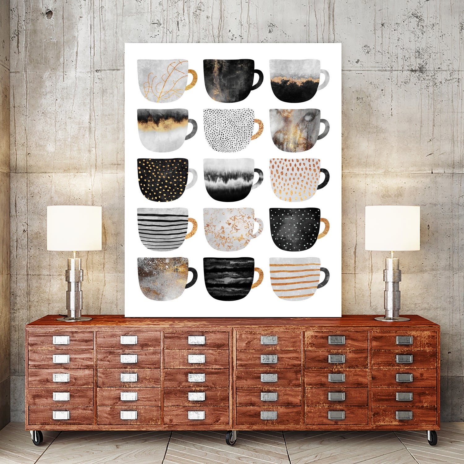 Pretty Coffee Cups 3 - White by Elisabeth Fredriksson on GIANT ART - gray digital painting