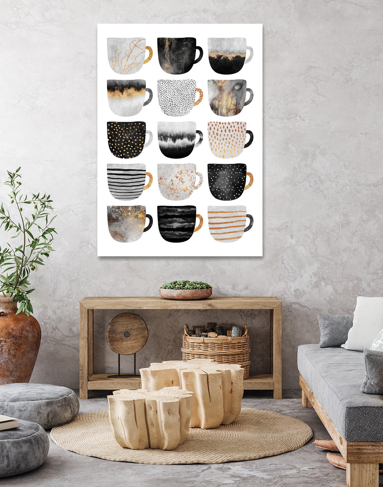 Pretty Coffee Cups 3 - White by Elisabeth Fredriksson on GIANT ART - gray digital painting