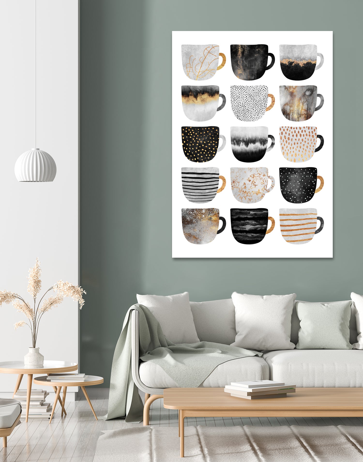 Pretty Coffee Cups 3 - White by Elisabeth Fredriksson on GIANT ART - gray digital painting