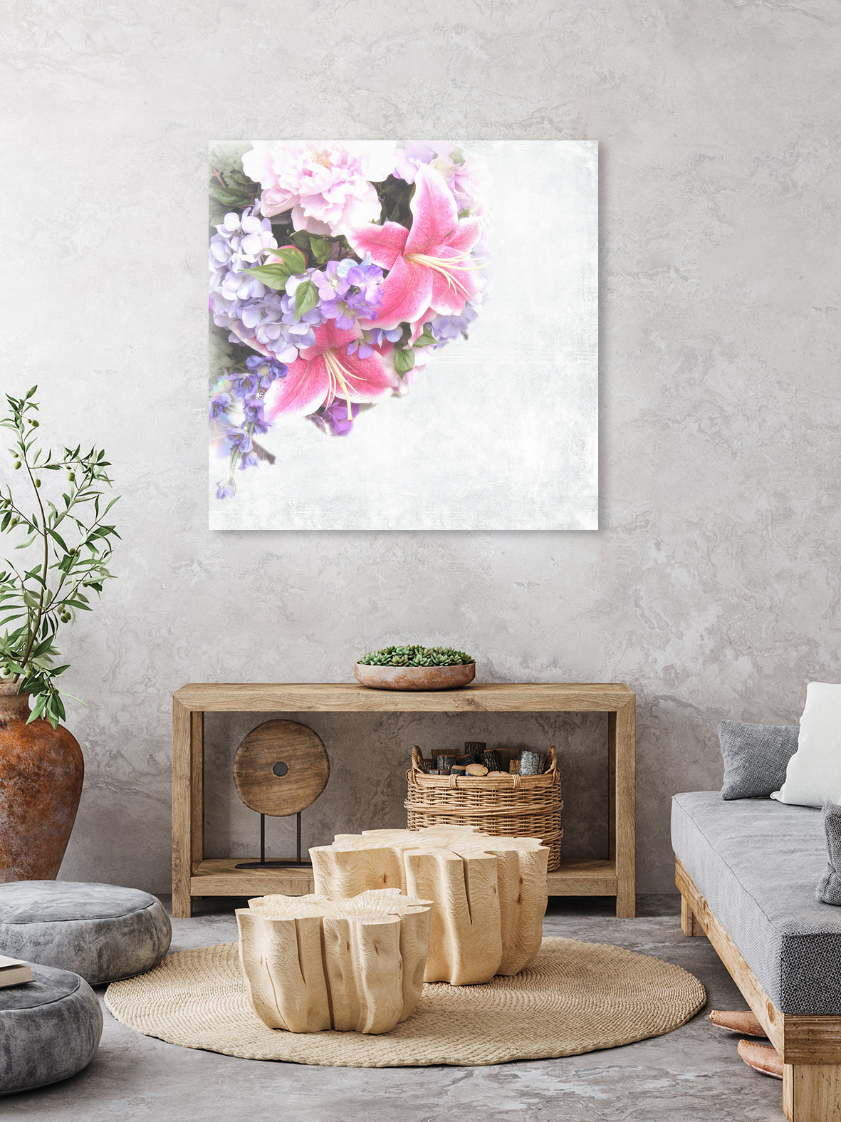 Vintage Flowers Lily by Sven Herkenrath on GIANT ART - pink mixed media