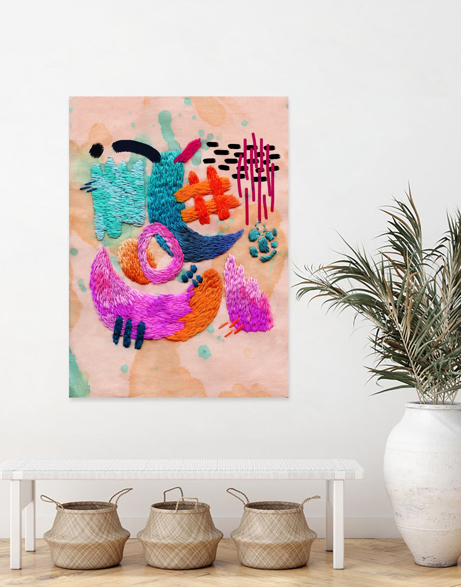 abstract embroidery by Nastya Bogdanova on GIANT ART - pink mixed media