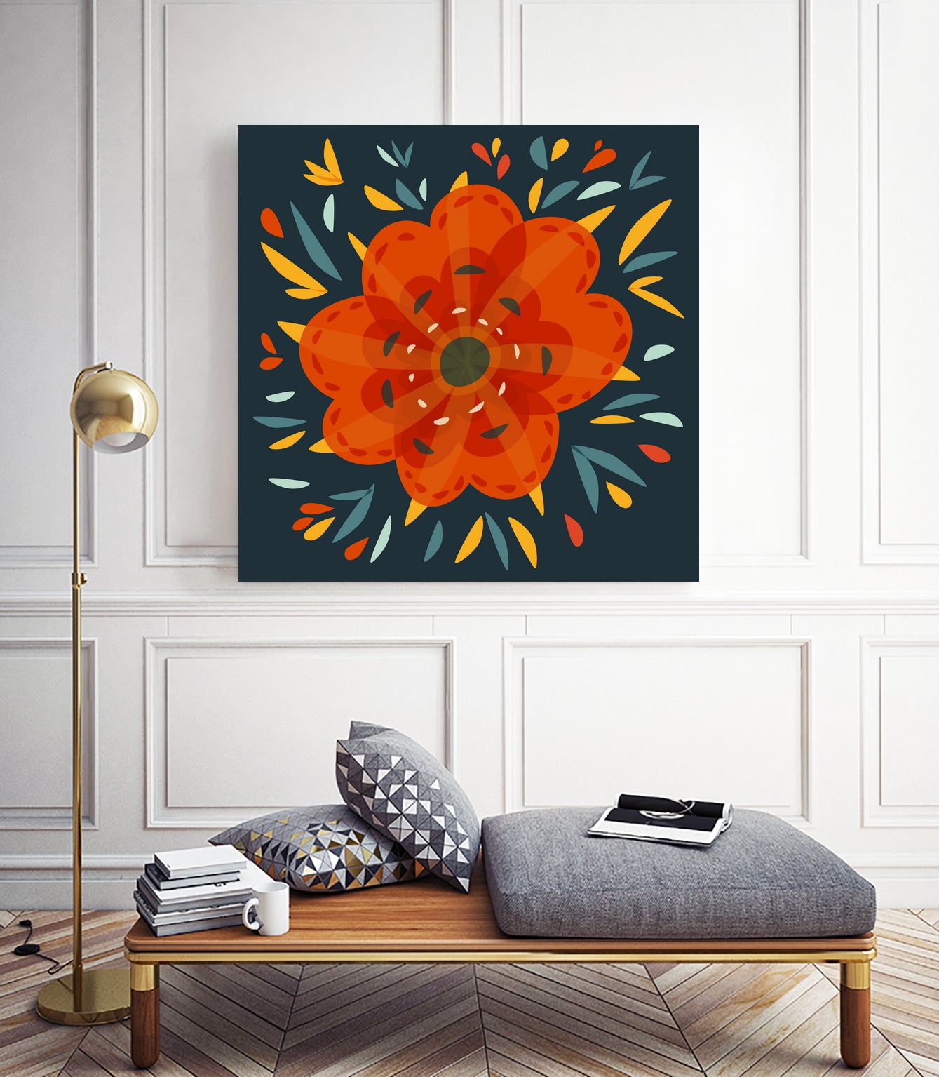 Whimsical Decorative Orange Flower by Boriana Giormova on GIANT ART - orange digital drawing