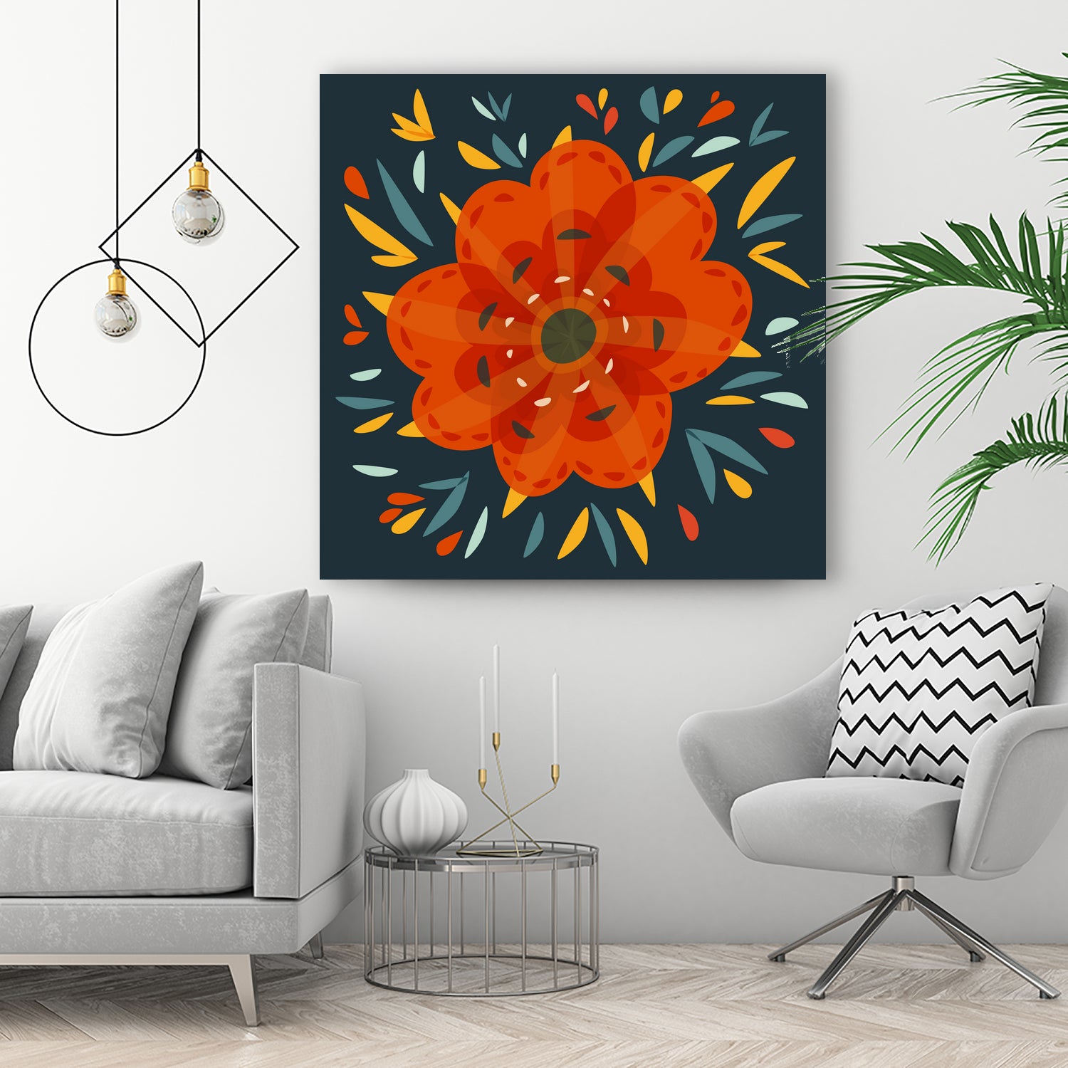 Whimsical Decorative Orange Flower by Boriana Giormova on GIANT ART - orange digital drawing
