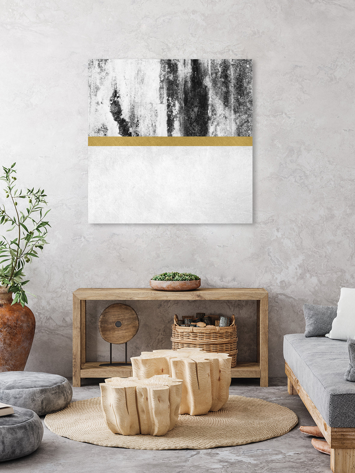 Golden Line / White by Elisabeth Fredriksson on GIANT ART - gray digital painting