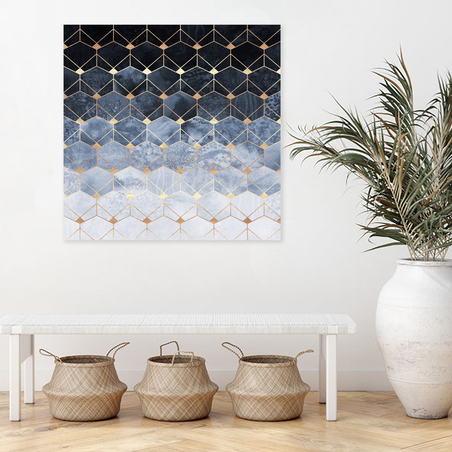 Blue hexagons and diamonds by Elisabeth Fredriksson on GIANT ART - blue digital painting