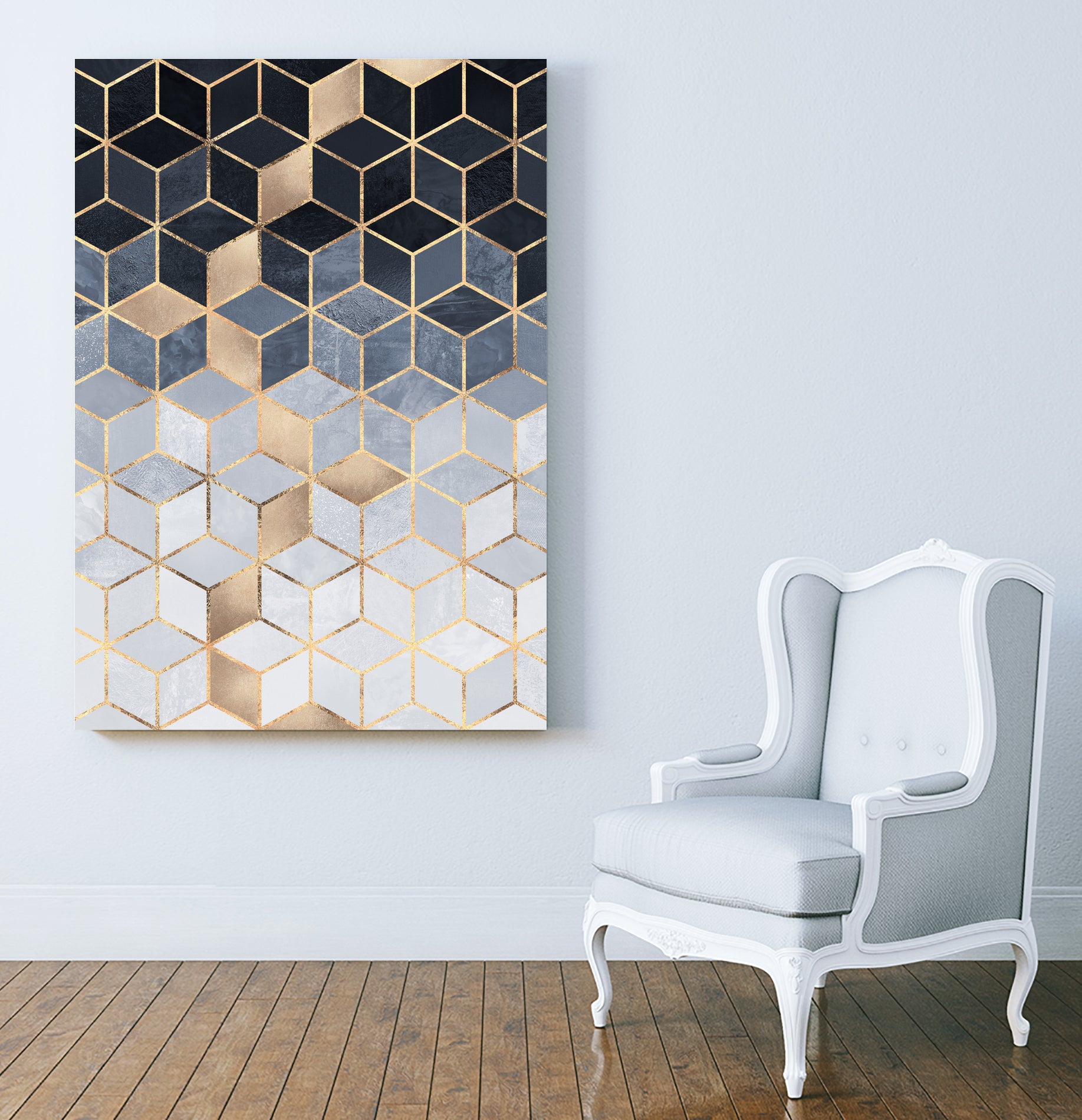 Soft Blue Gradient Cubes by Elisabeth Fredriksson on GIANT ART - blue digital painting