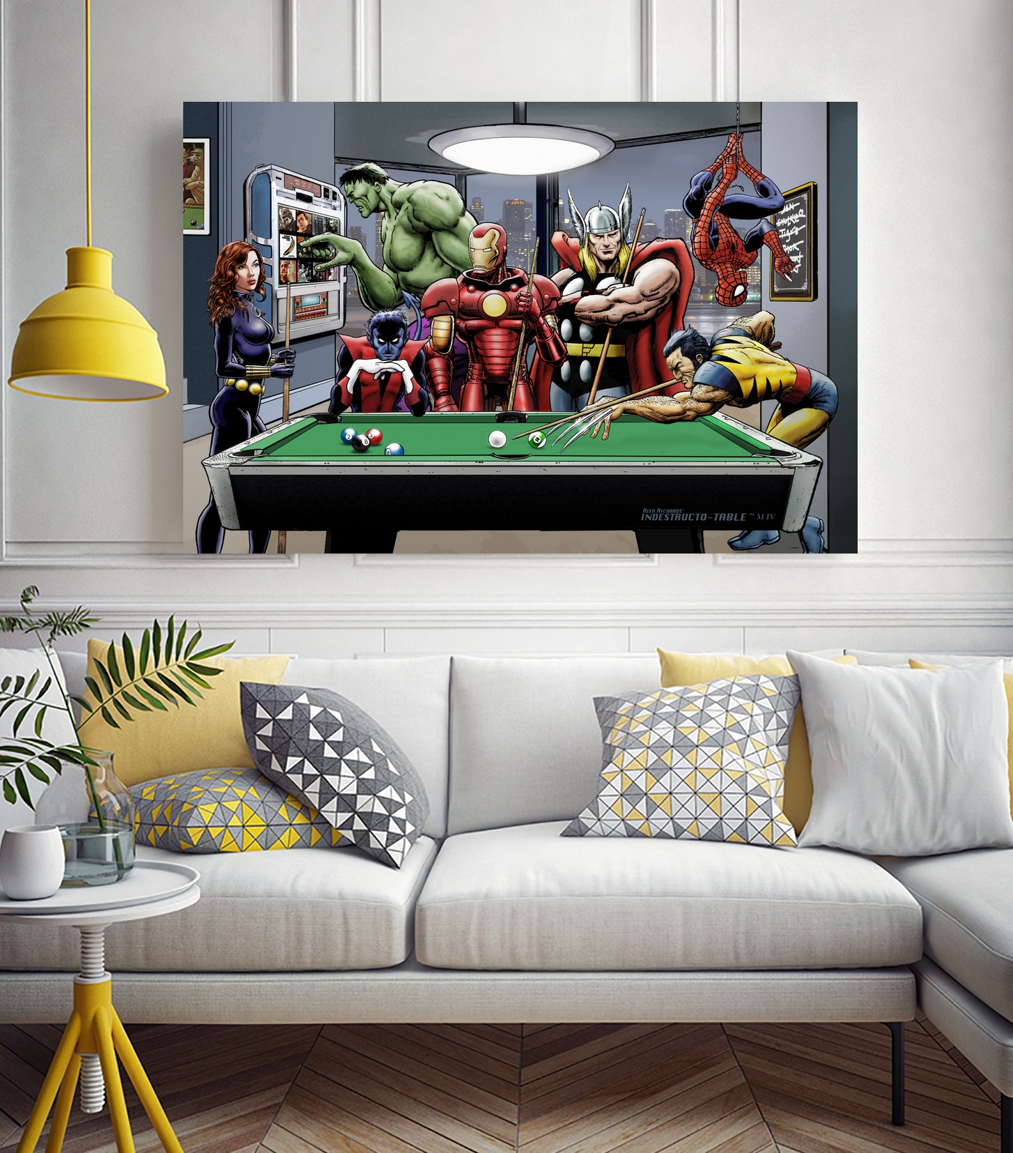 Afterhours: Marvel Superheroes Relax Playing Pool by Dan Avenell on GIANT ART - green digital painting