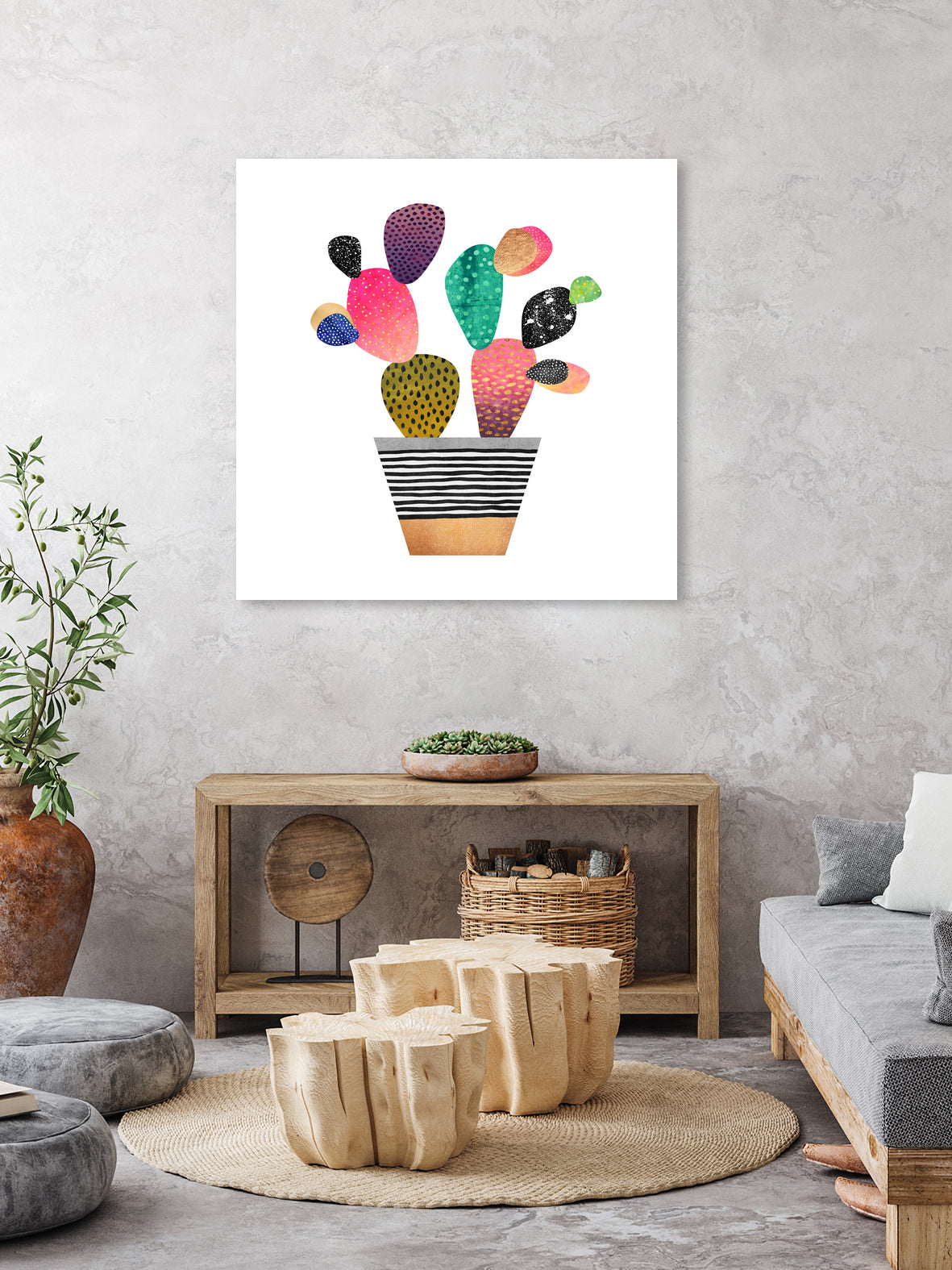Happy Cactus by Elisabeth Fredriksson on GIANT ART - pink mixed media