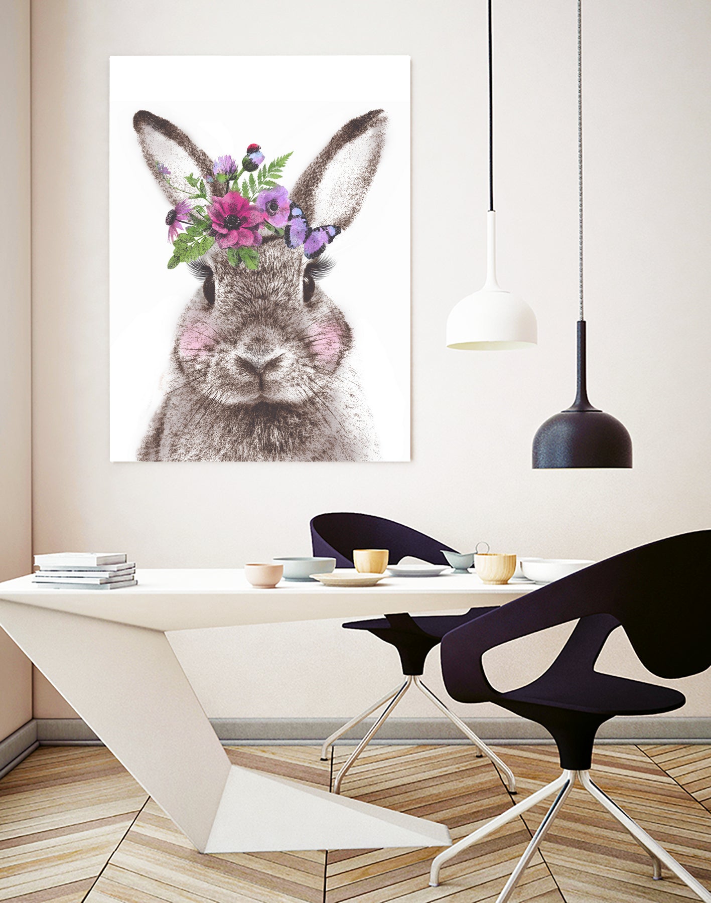 Bunny with flowers by Two Lips on GIANT ART - brown digital drawing