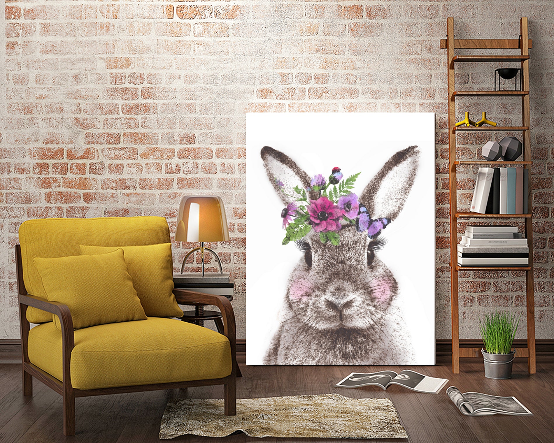 Bunny with flowers by Two Lips on GIANT ART - brown digital drawing