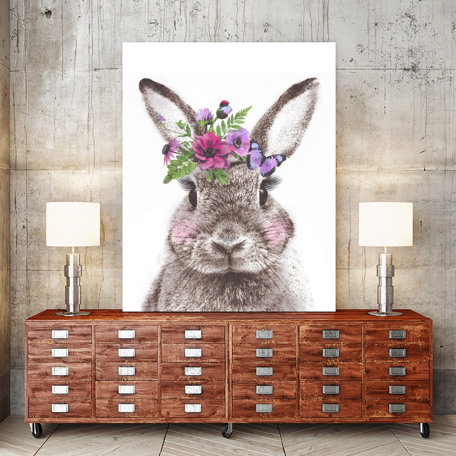 Bunny with flowers by Two Lips on GIANT ART - brown digital drawing