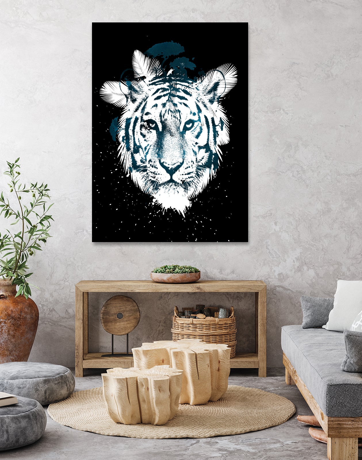 white tiger by Robert Farkas on GIANT ART - blue digital painting