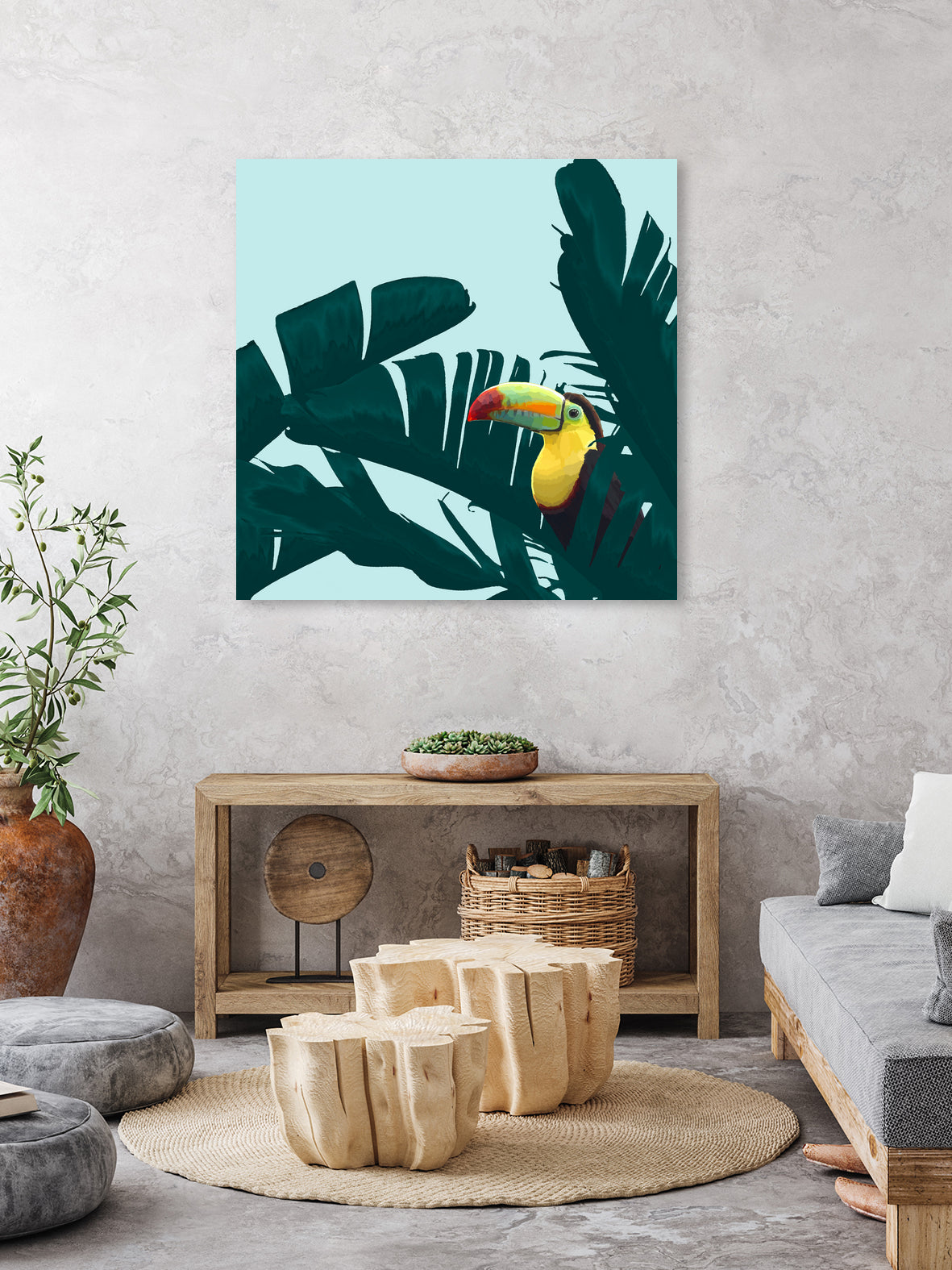 Green Toucan Tropical Banana Leaves Pattern by Brigitte Carre on GIANT ART - green digital painting