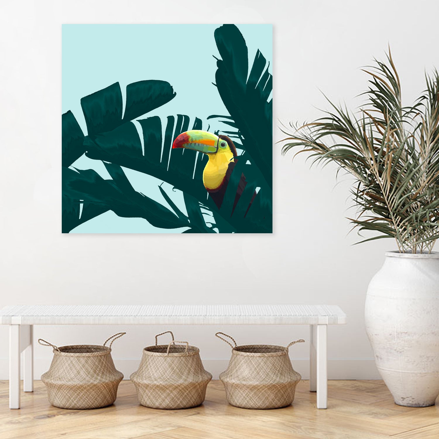 Green Toucan Tropical Banana Leaves Pattern by Brigitte Carre on GIANT ART - green digital painting
