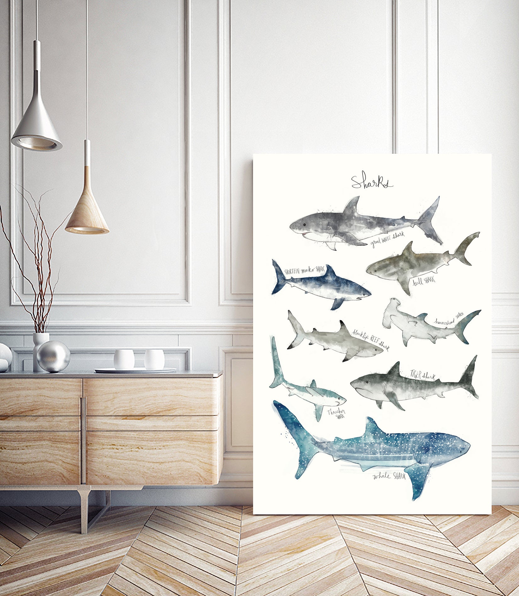 Sharks by Amy Hamilton on GIANT ART - blue mixed media