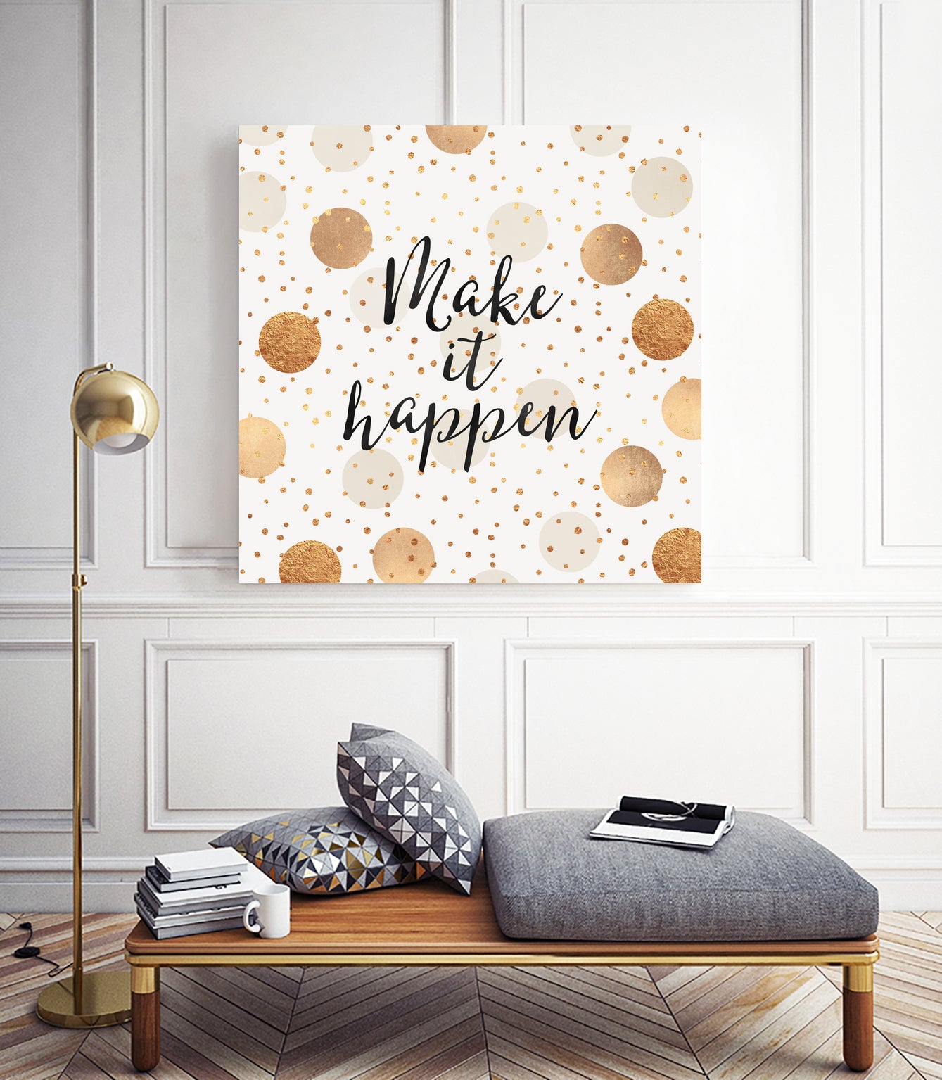 Make it happen - Gold Dots by Elisabeth Fredriksson on GIANT ART - yellow digital painting