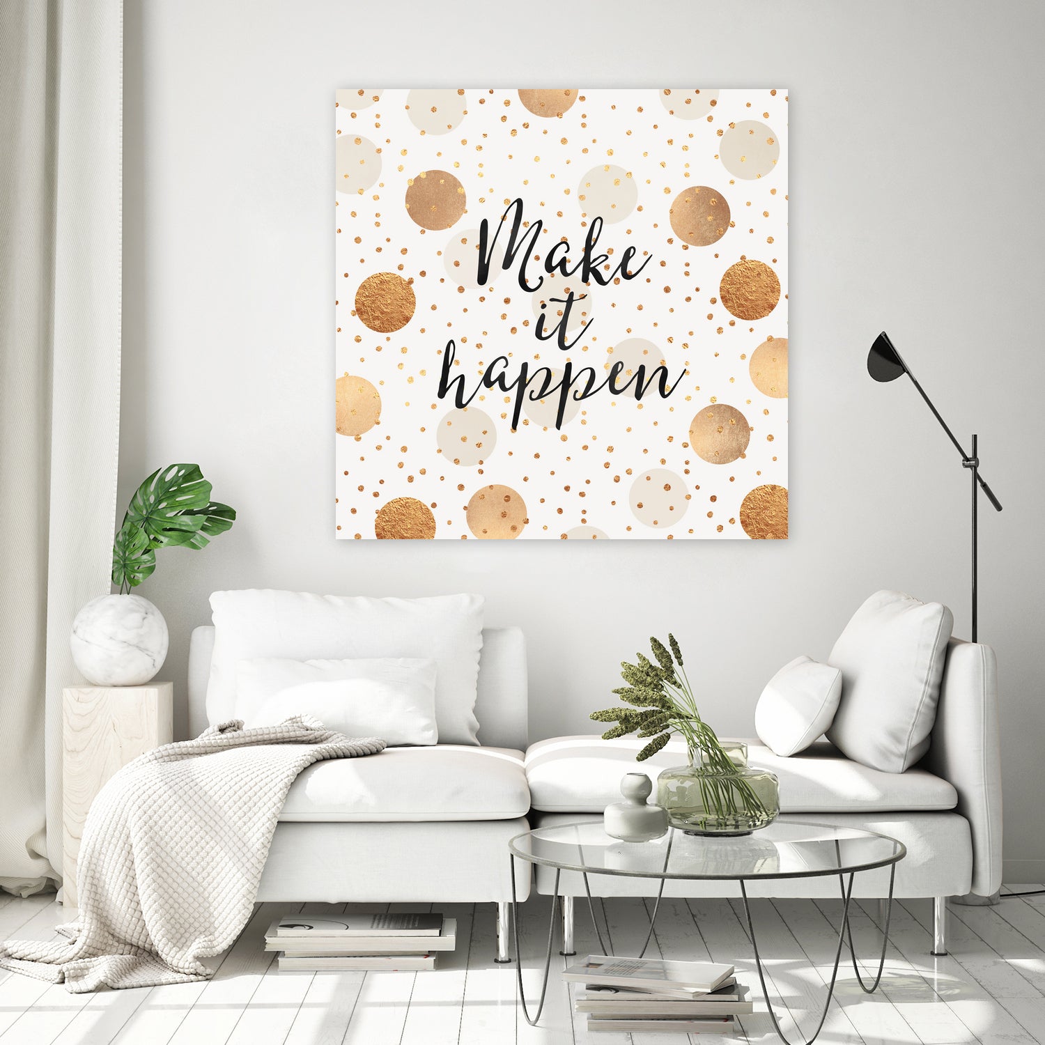 Make it happen - Gold Dots by Elisabeth Fredriksson on GIANT ART - yellow digital painting