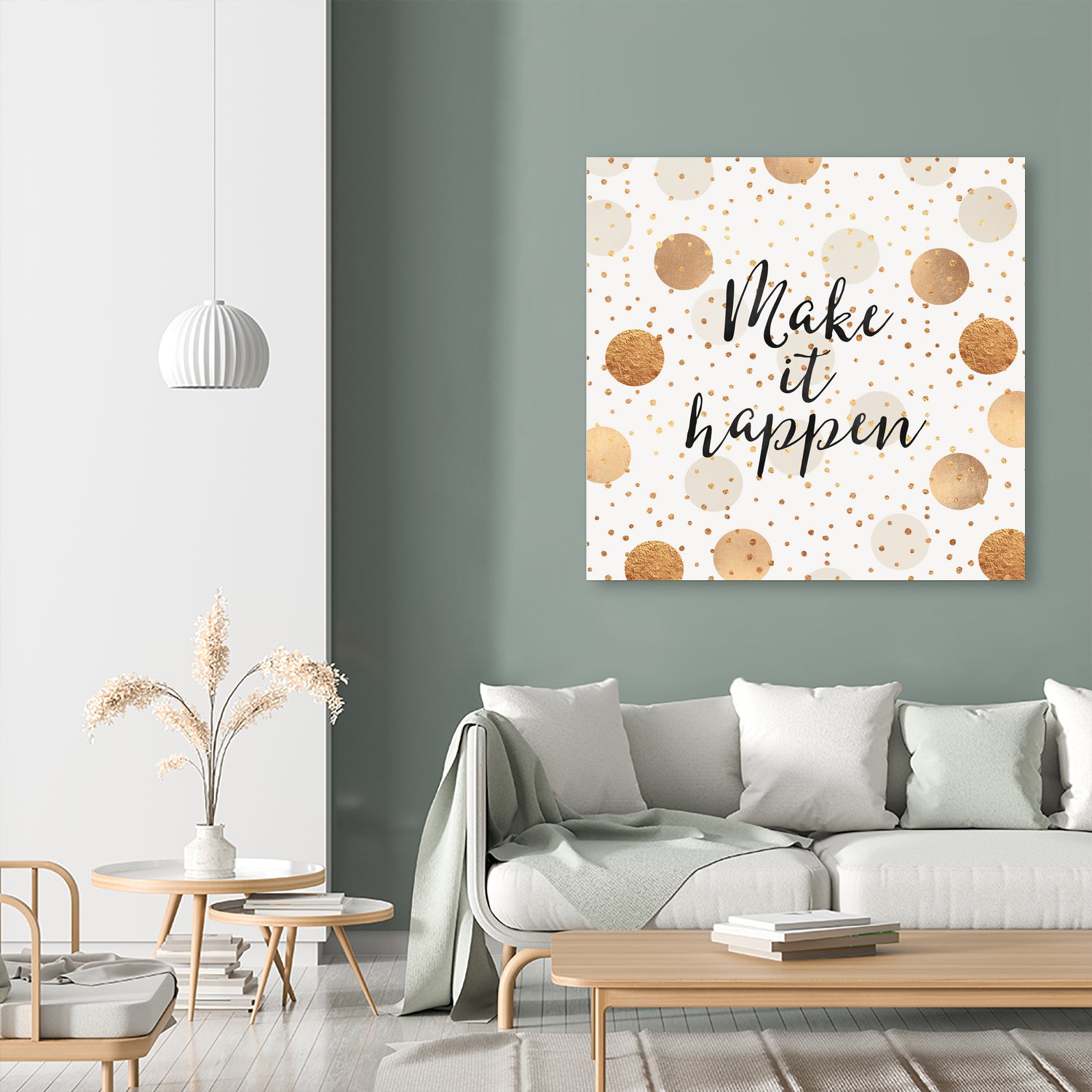 Make it happen - Gold Dots by Elisabeth Fredriksson on GIANT ART - yellow digital painting