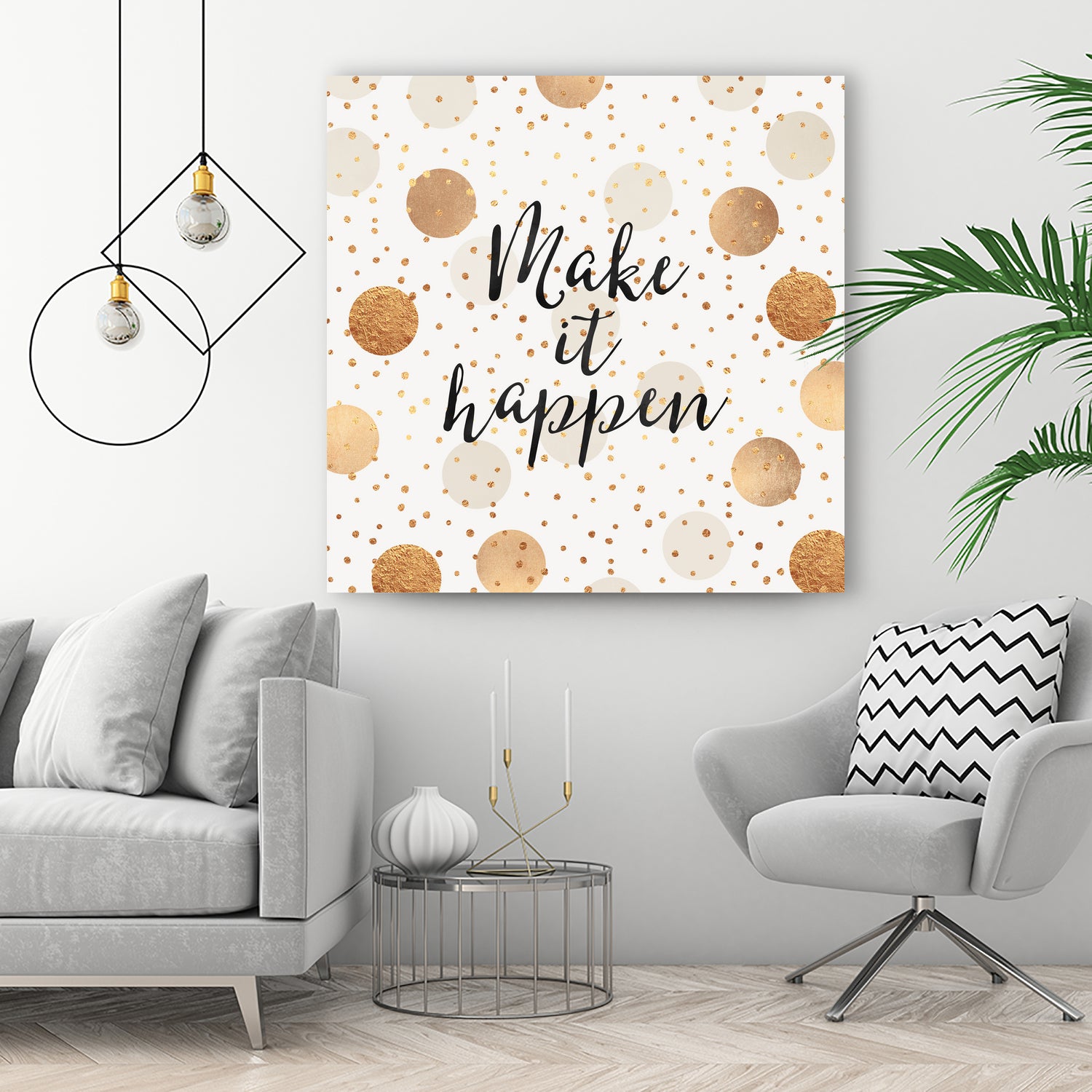 Make it happen - Gold Dots by Elisabeth Fredriksson on GIANT ART - yellow digital painting