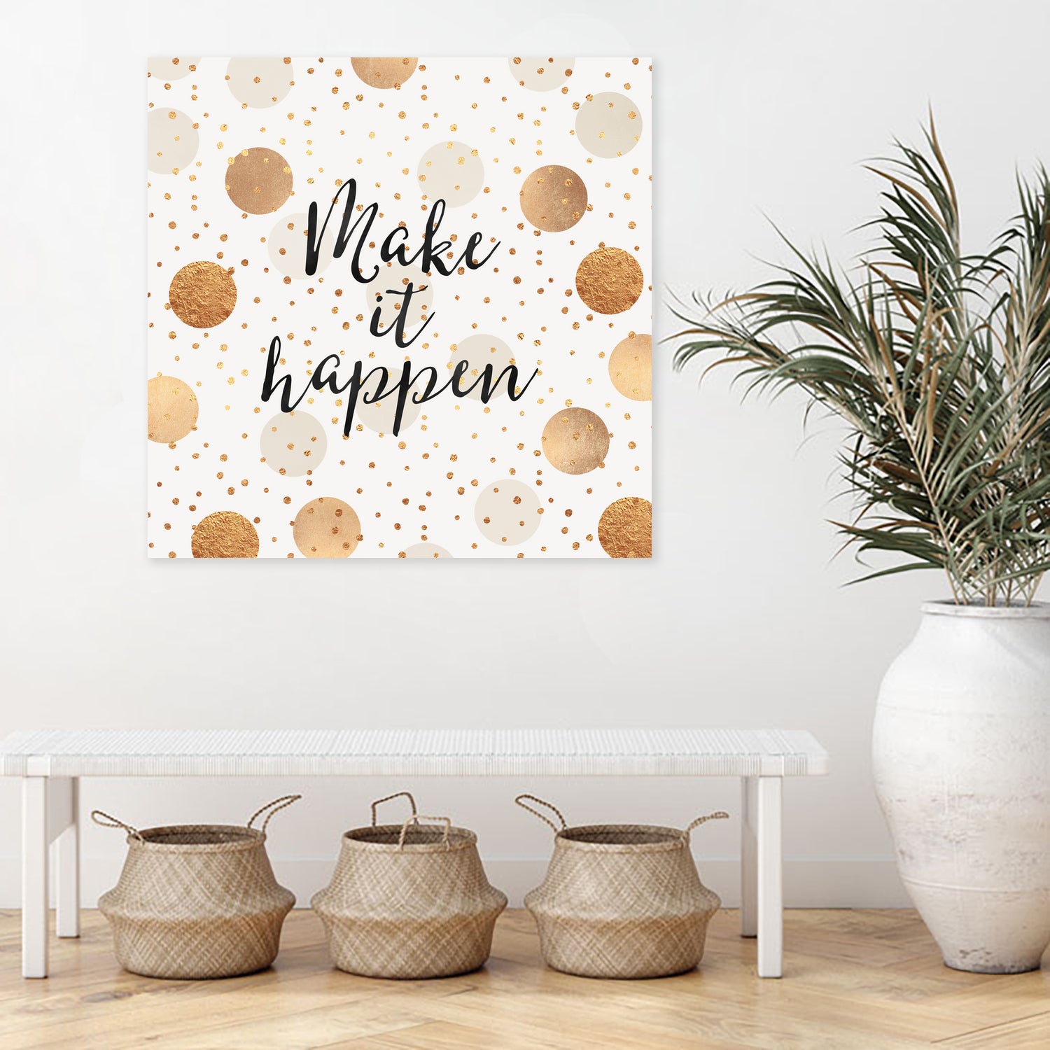 Make it happen - Gold Dots by Elisabeth Fredriksson on GIANT ART - yellow digital painting