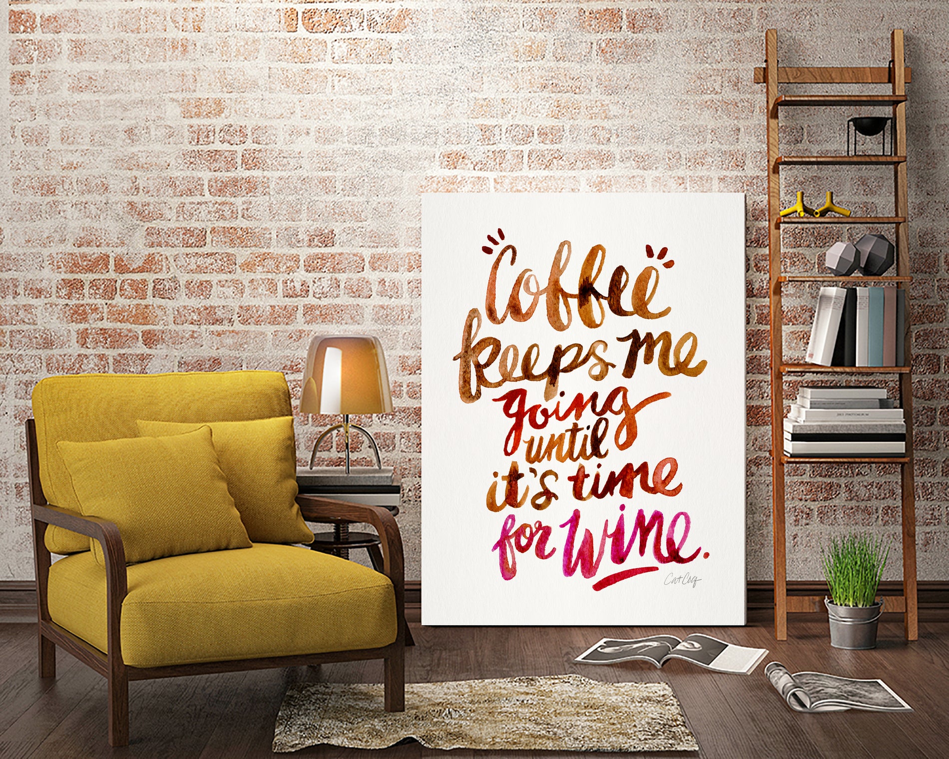 Coffee Keeps Me Going by Cat Coquillette on GIANT ART - brown typography