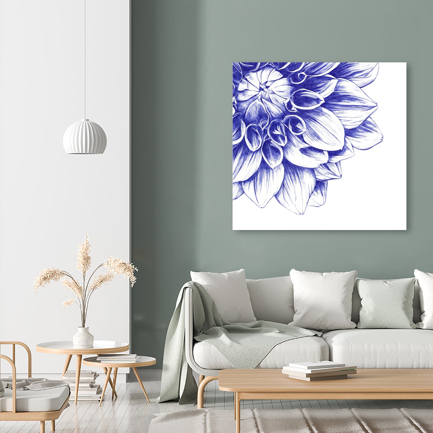 Ballpoint Blue Dahlia by Ronny Petrus Johannes Kools on GIANT ART - blue digital drawing