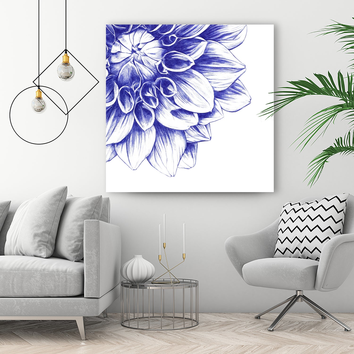 Ballpoint Blue Dahlia by Ronny Petrus Johannes Kools on GIANT ART - blue digital drawing