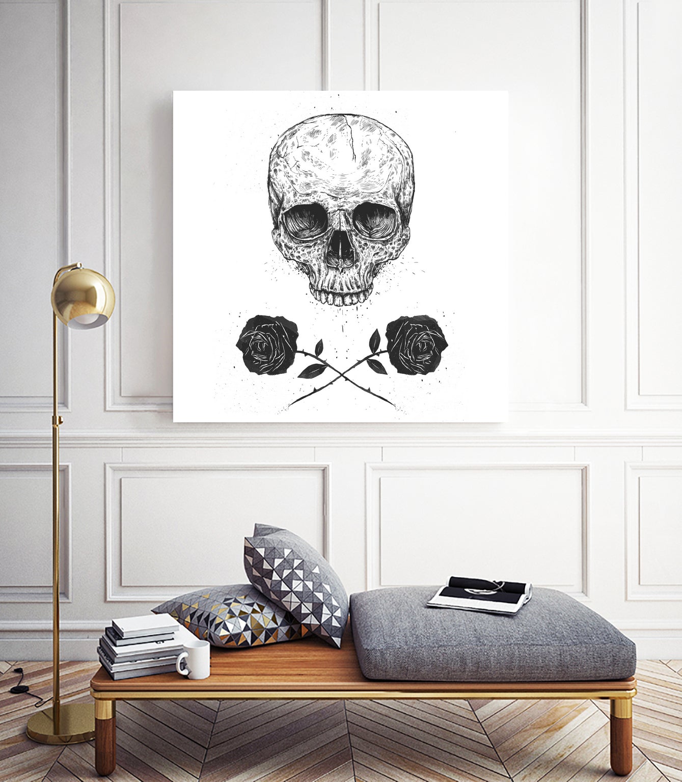 Skull N' Roses by Solti Balázs on GIANT ART - white digital drawing