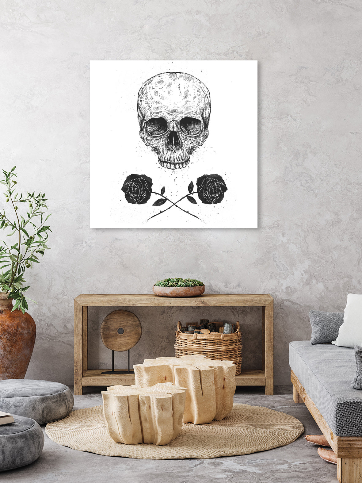 Skull N' Roses by Solti Balázs on GIANT ART - white digital drawing