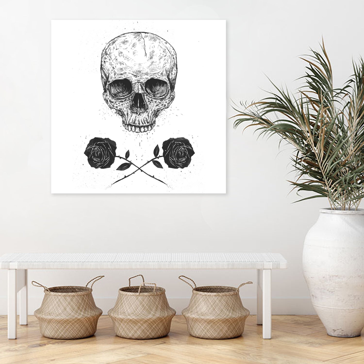 Skull N' Roses by Solti Balázs on GIANT ART - white digital drawing