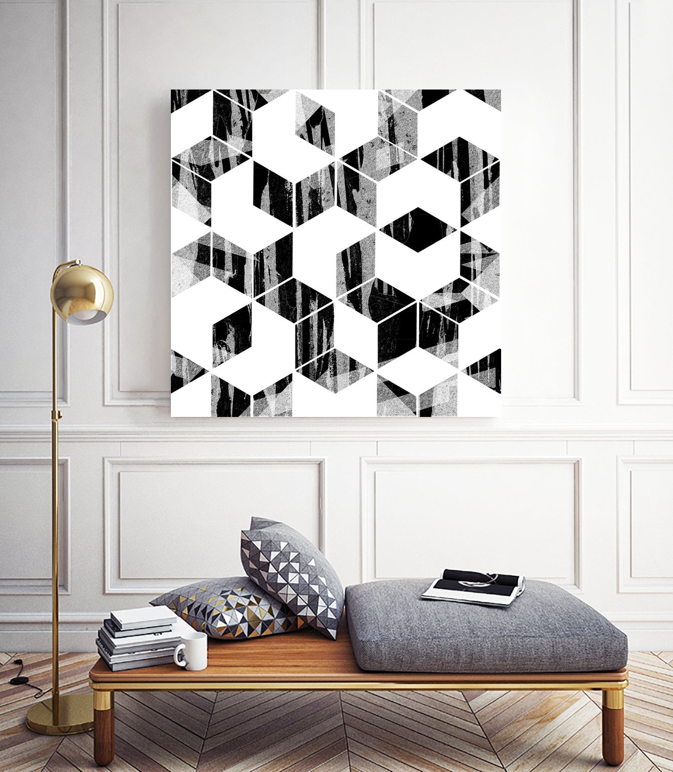 Elegant Black and White Geometric Design by Brigitte Carre on GIANT ART - black digital painting