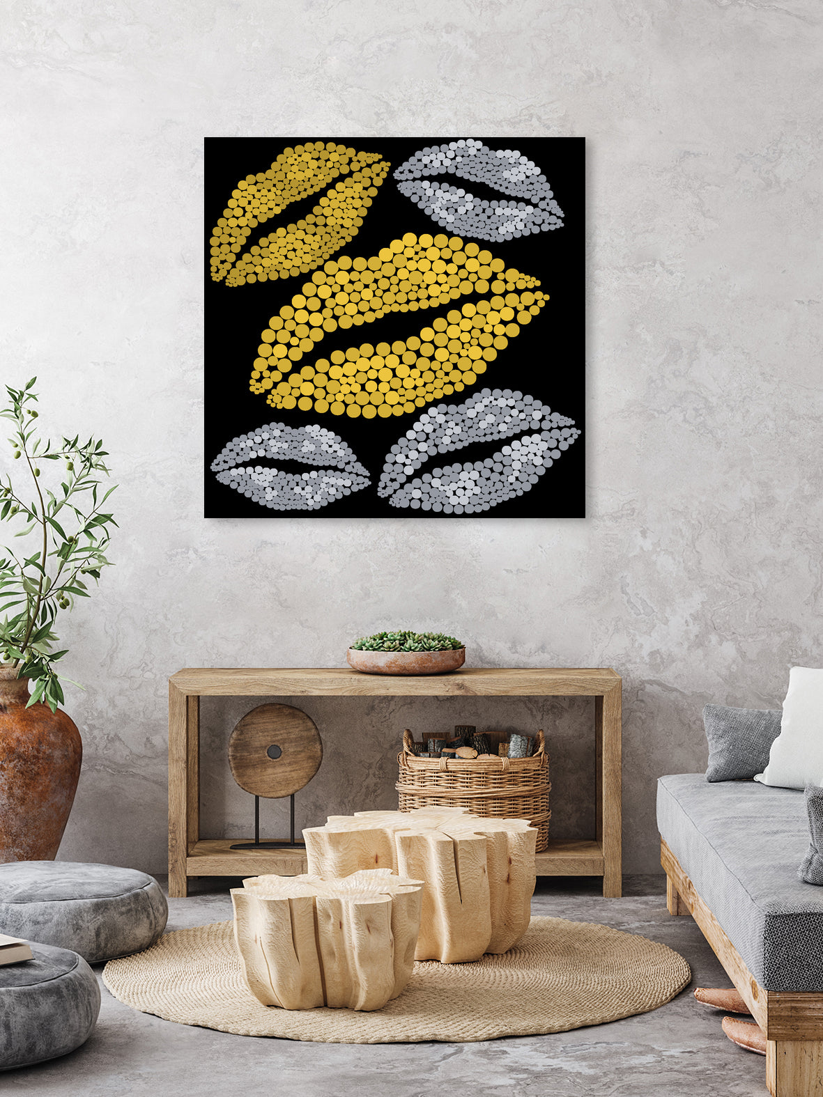 Luscious Lips In Gold And Silver by TheArtOf Vikki on GIANT ART - yellow digital painting