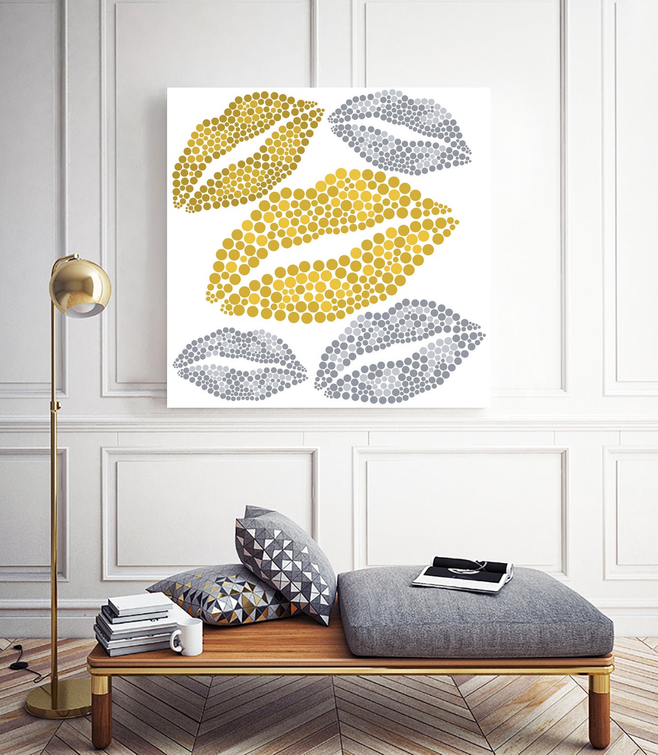 Luscious Lips In Gold And Silver by TheArtOf Vikki on GIANT ART - yellow digital painting
