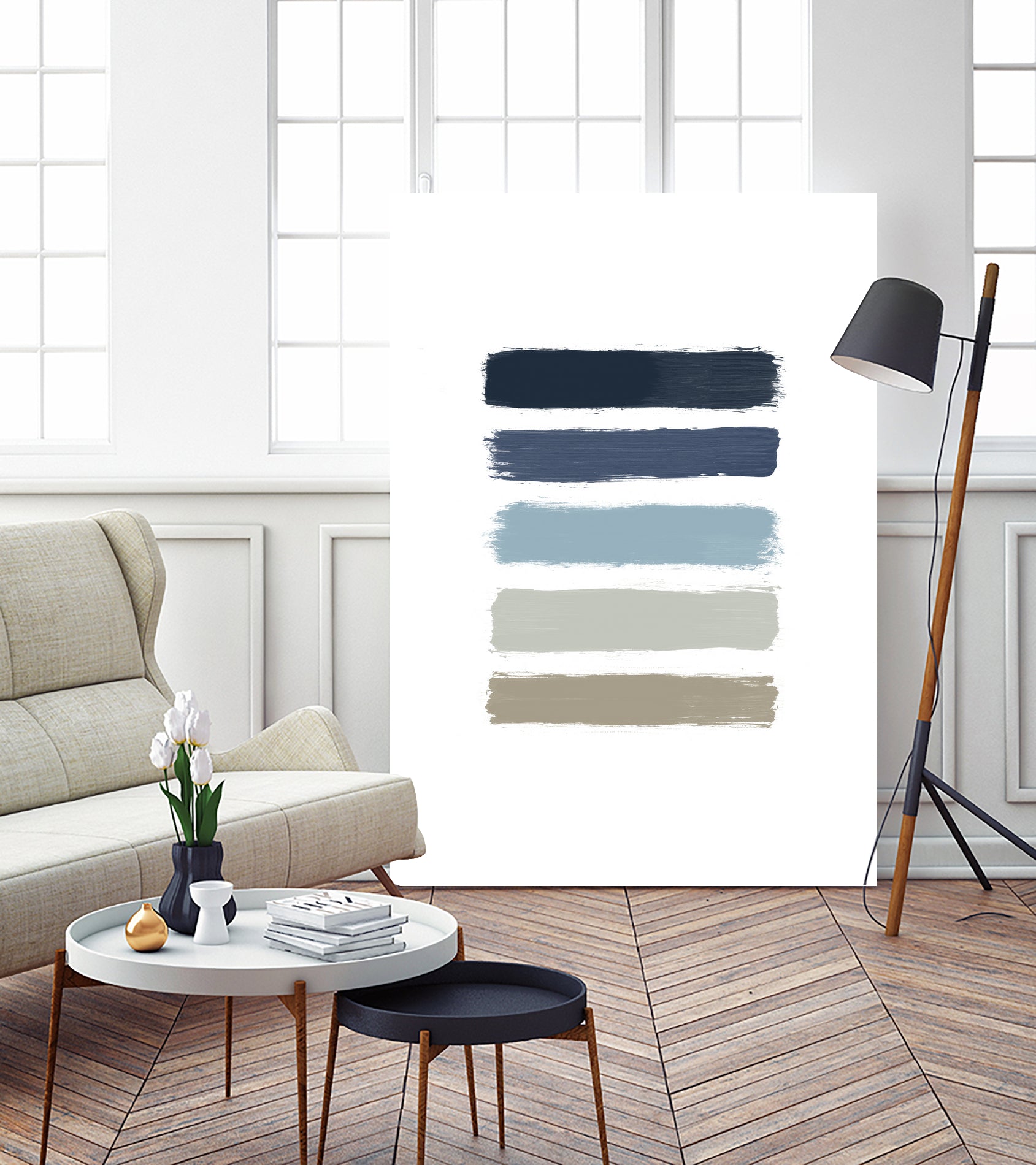 Blue & Taupe Stripes by Dana Shek on GIANT ART - white digital painting