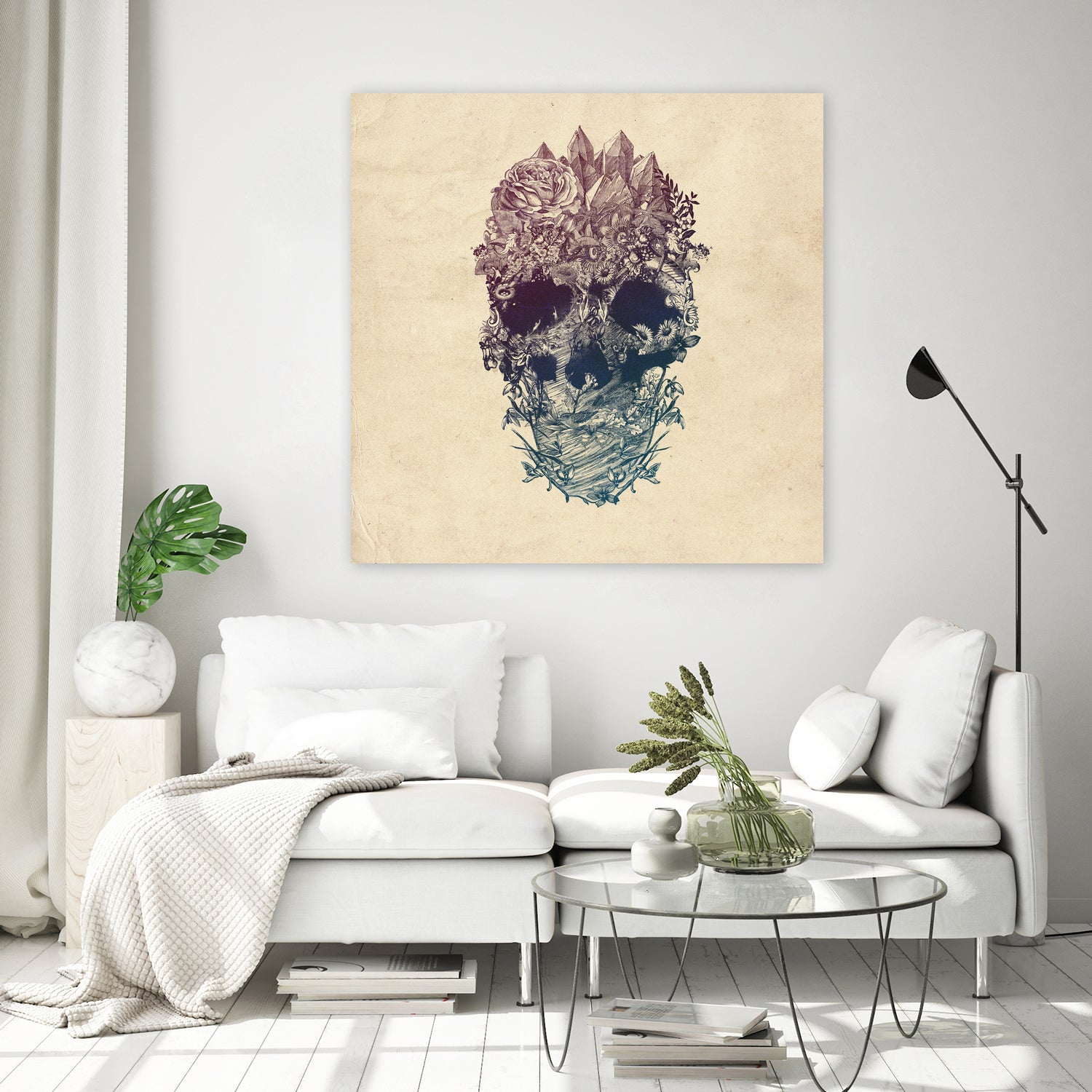 Skull Floral by Ali Gulec on GIANT ART - white digital drawing