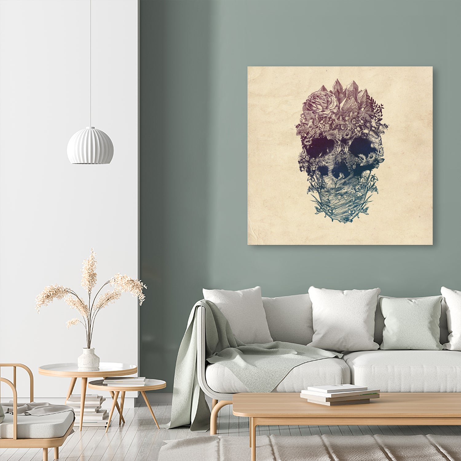 Skull Floral by Ali Gulec on GIANT ART - white digital drawing