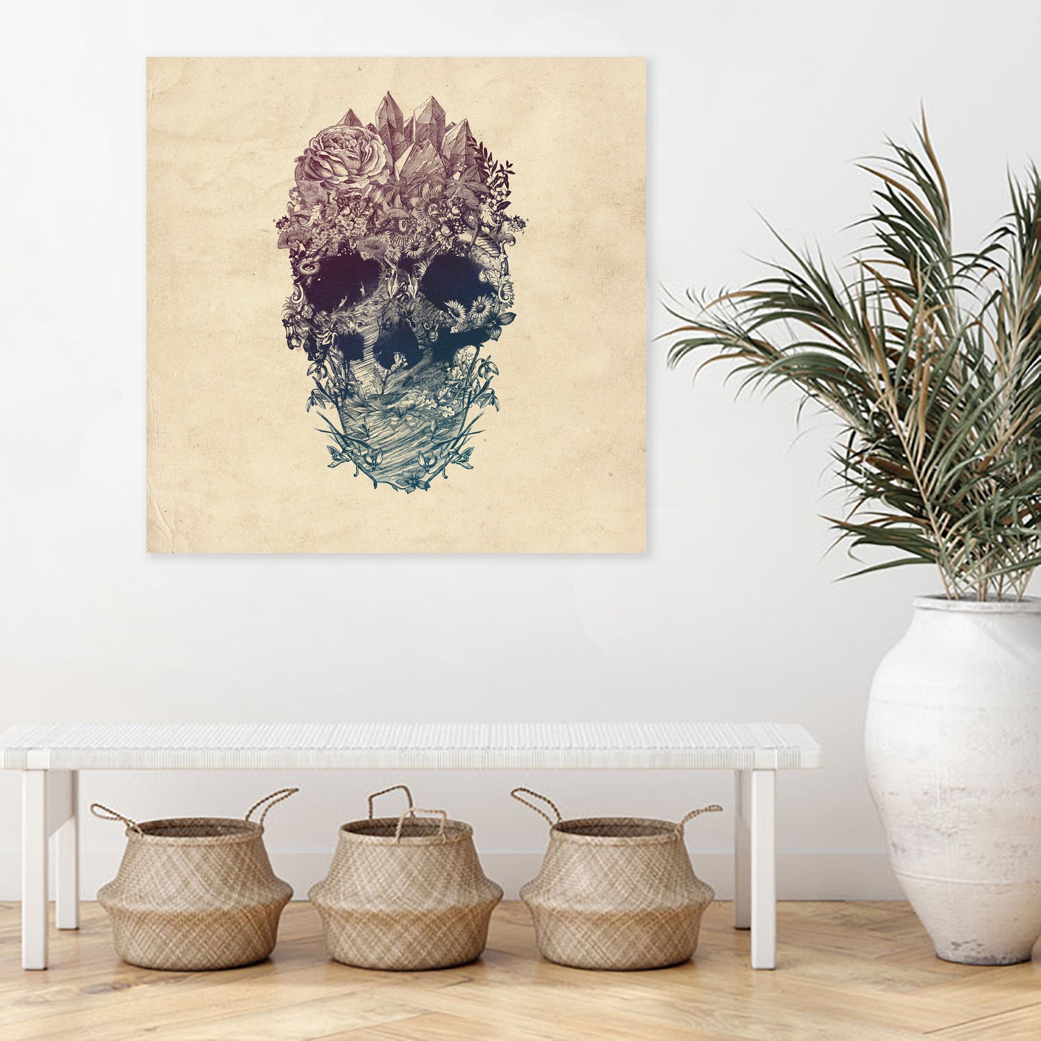 Skull Floral by Ali Gulec on GIANT ART - white digital drawing