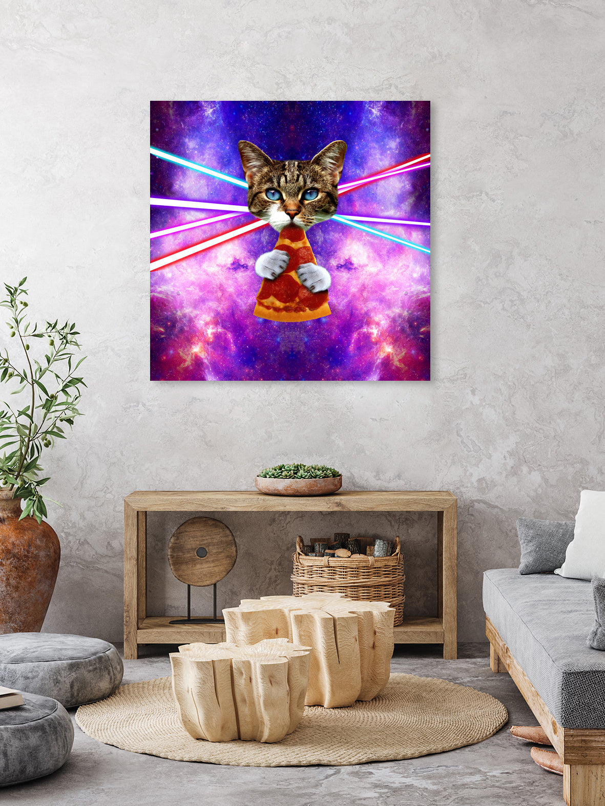 Cat Pizza Eating Cosmos Space galaxy by Damian Augustyniak on GIANT ART - blue photo manipulation