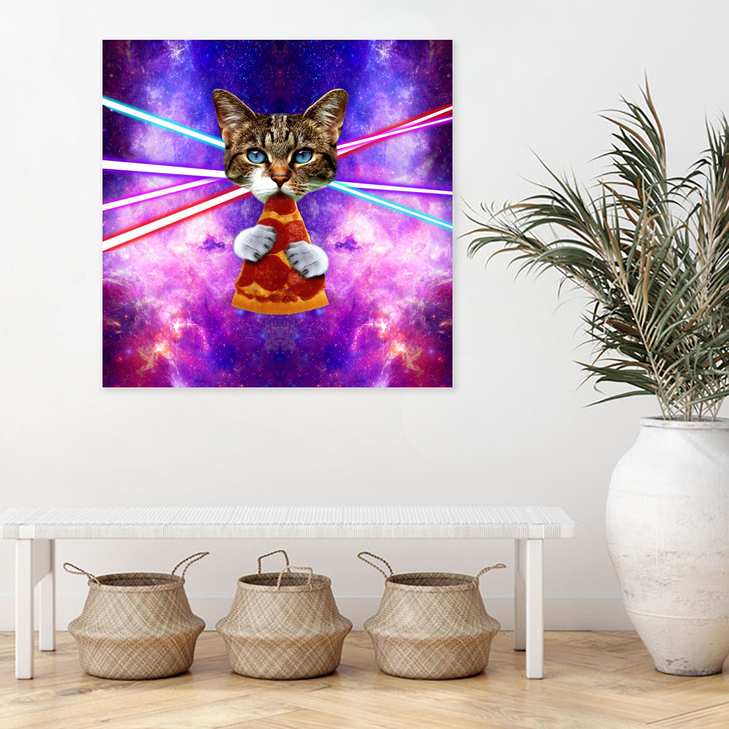 Cat Pizza Eating Cosmos Space galaxy by Damian Augustyniak on GIANT ART - blue photo manipulation