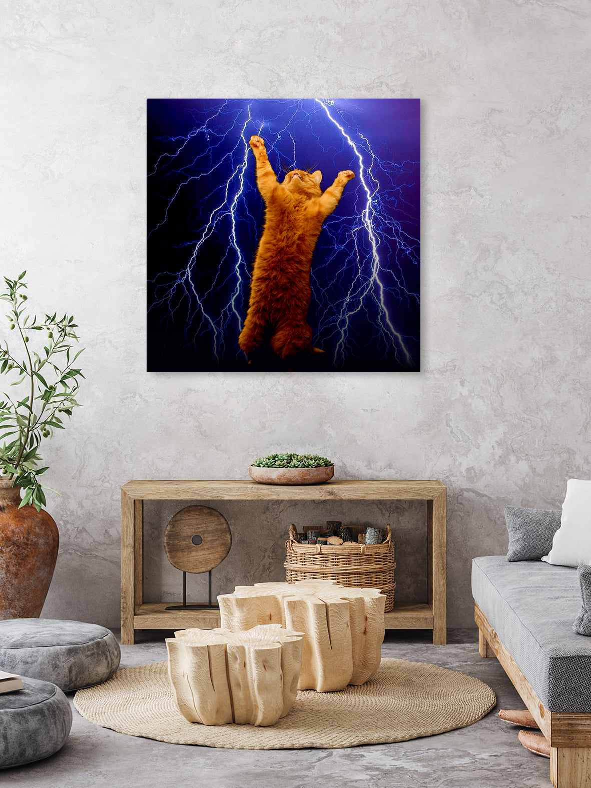 cat Thunders lighting space universe galaxy by Damian Augustyniak on GIANT ART - blue photo manipulation
