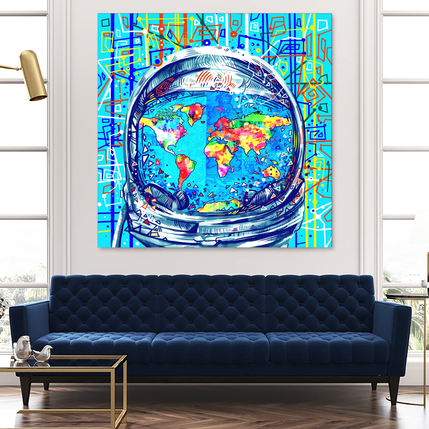 astronaut world map pop art by Bekim Mehovic on GIANT ART - blue digital painting